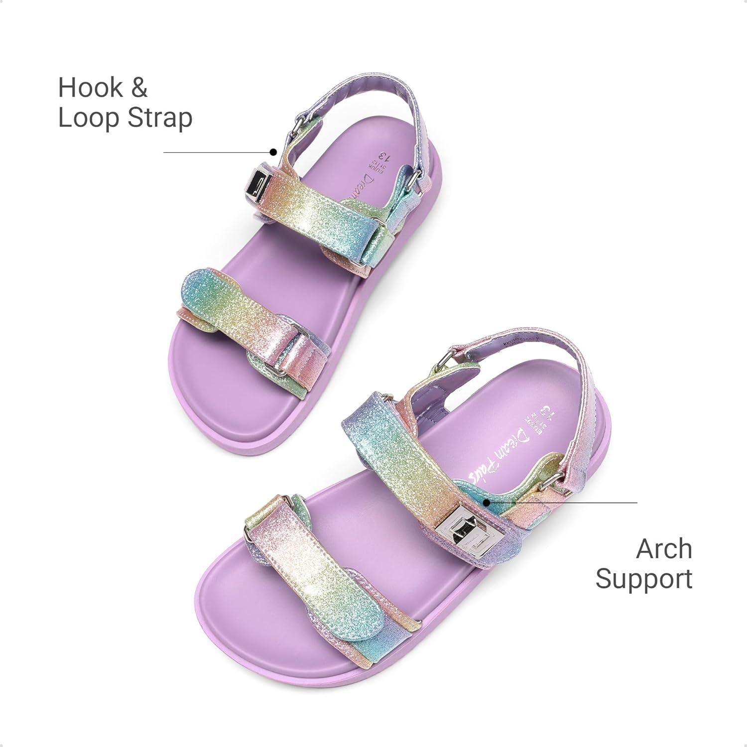 imageDREAM PAIRS Girls Sandals Casual Open Toe Two Adjustable Strapped Sandals with Hook and Loop for Little KidBig KidRainbow