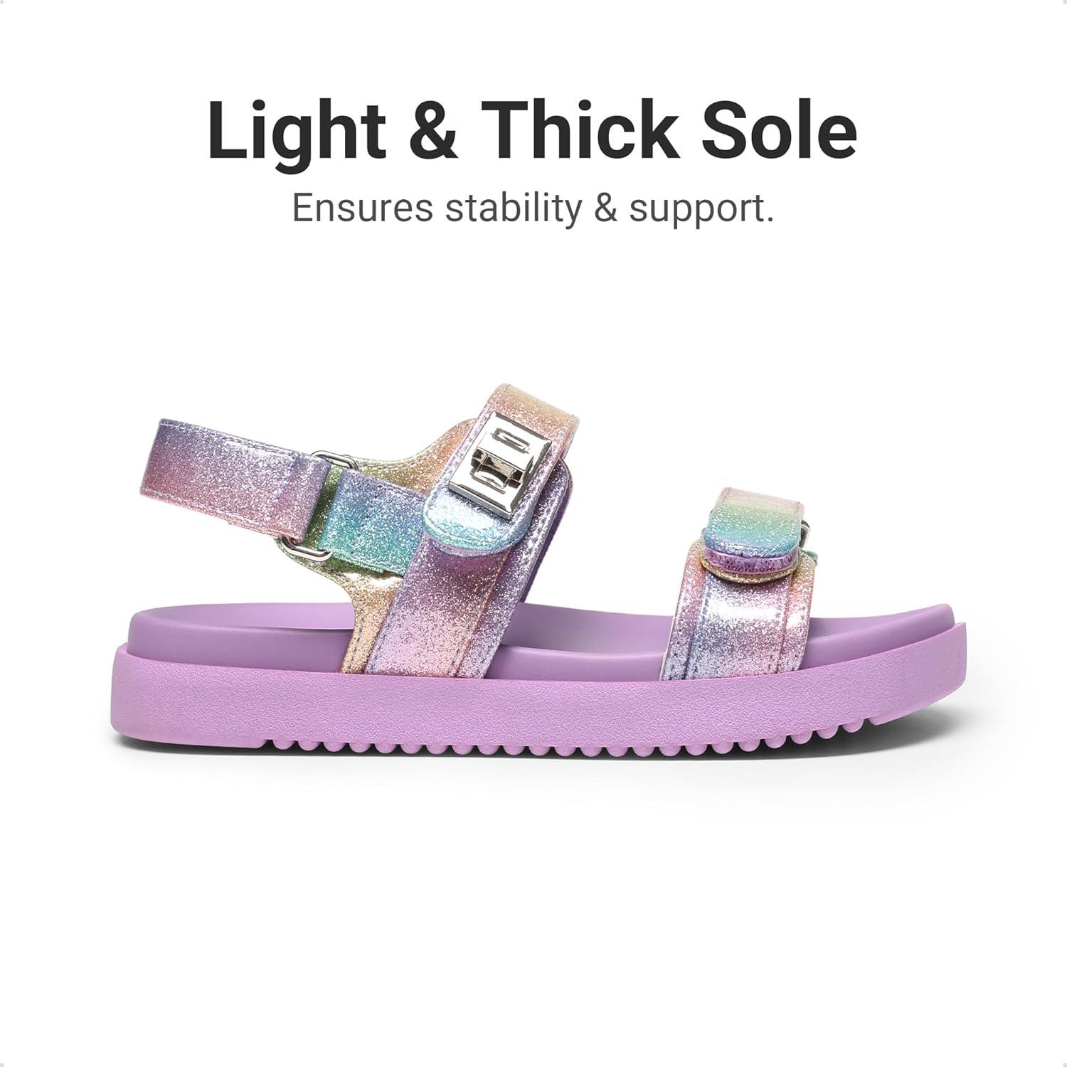 imageDREAM PAIRS Girls Sandals Casual Open Toe Two Adjustable Strapped Sandals with Hook and Loop for Little KidBig KidRainbow
