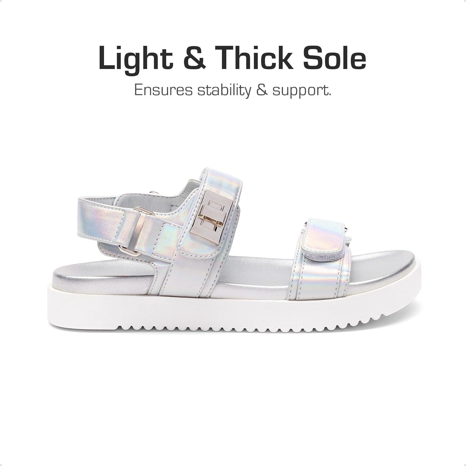 imageDREAM PAIRS Girls Sandals Casual Open Toe Two Adjustable Strapped Sandals with Hook and Loop for Little KidBig KidSliver