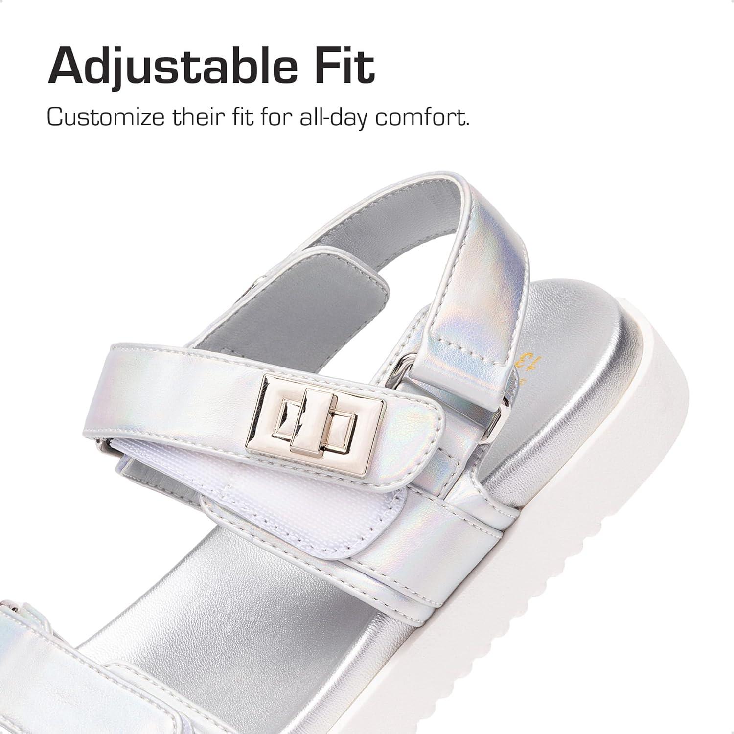 imageDREAM PAIRS Girls Sandals Casual Open Toe Two Adjustable Strapped Sandals with Hook and Loop for Little KidBig KidSliver