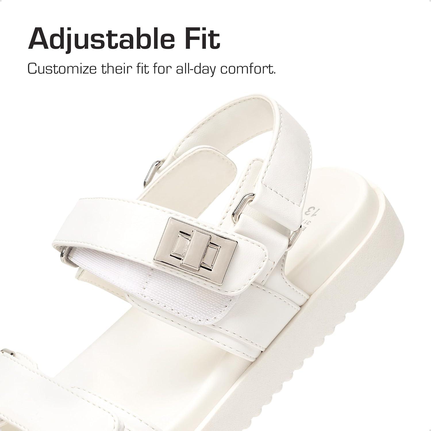 imageDREAM PAIRS Girls Sandals Casual Open Toe Two Adjustable Strapped Sandals with Hook and Loop for Little KidBig KidWhite