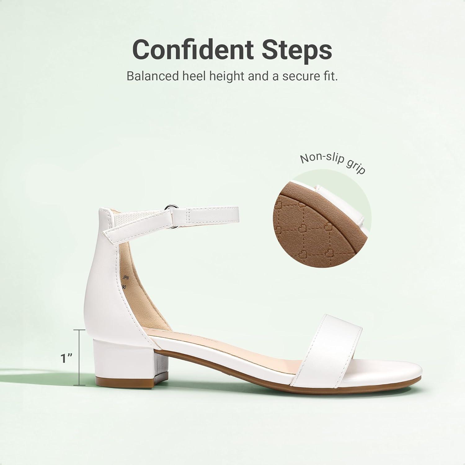 imageDREAM PAIRS Girls Sandals Low Heel Dress Pump Ankle Strap Flower Wedding Party Shoes for Little KidBig KidWhite