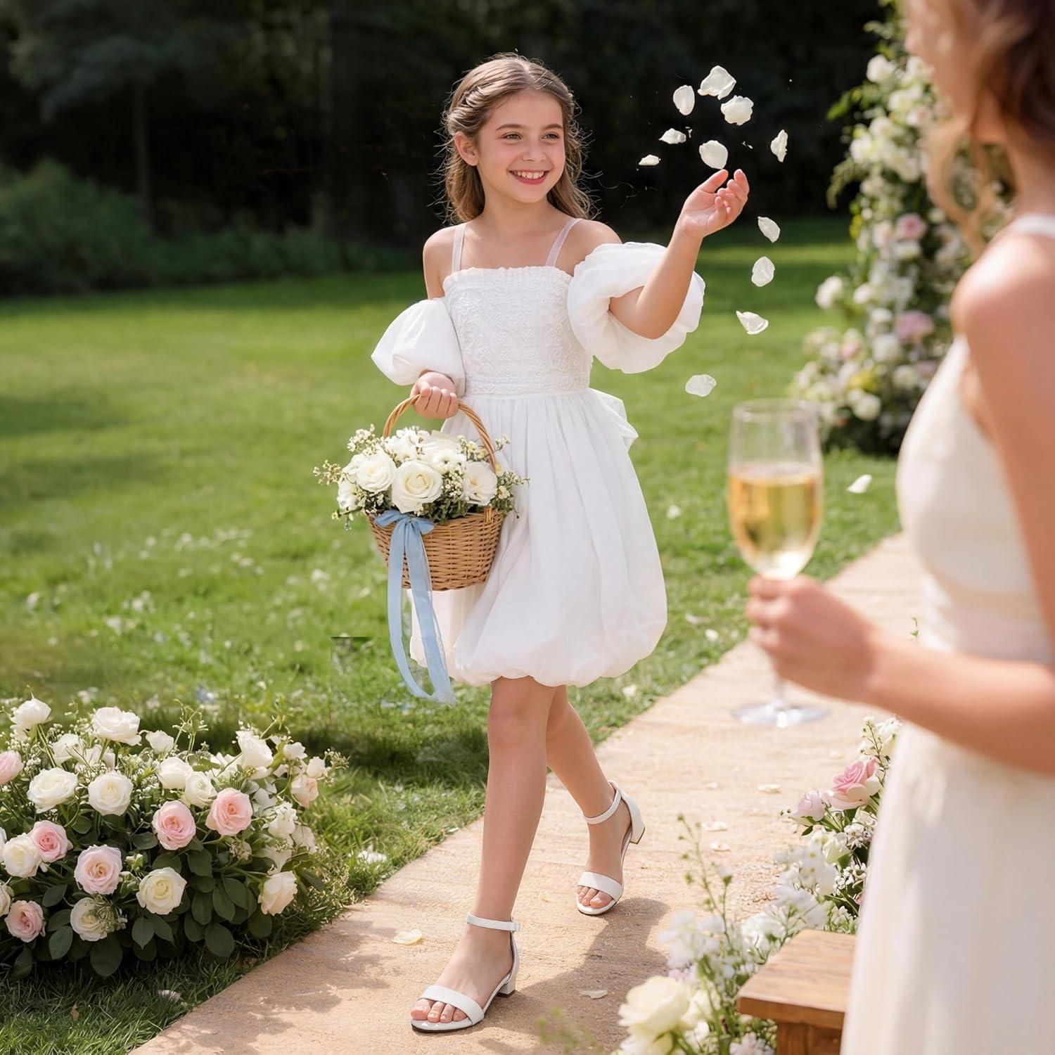 imageDREAM PAIRS Girls Sandals Low Heel Dress Pump Ankle Strap Flower Wedding Party Shoes for Little KidBig KidWhite
