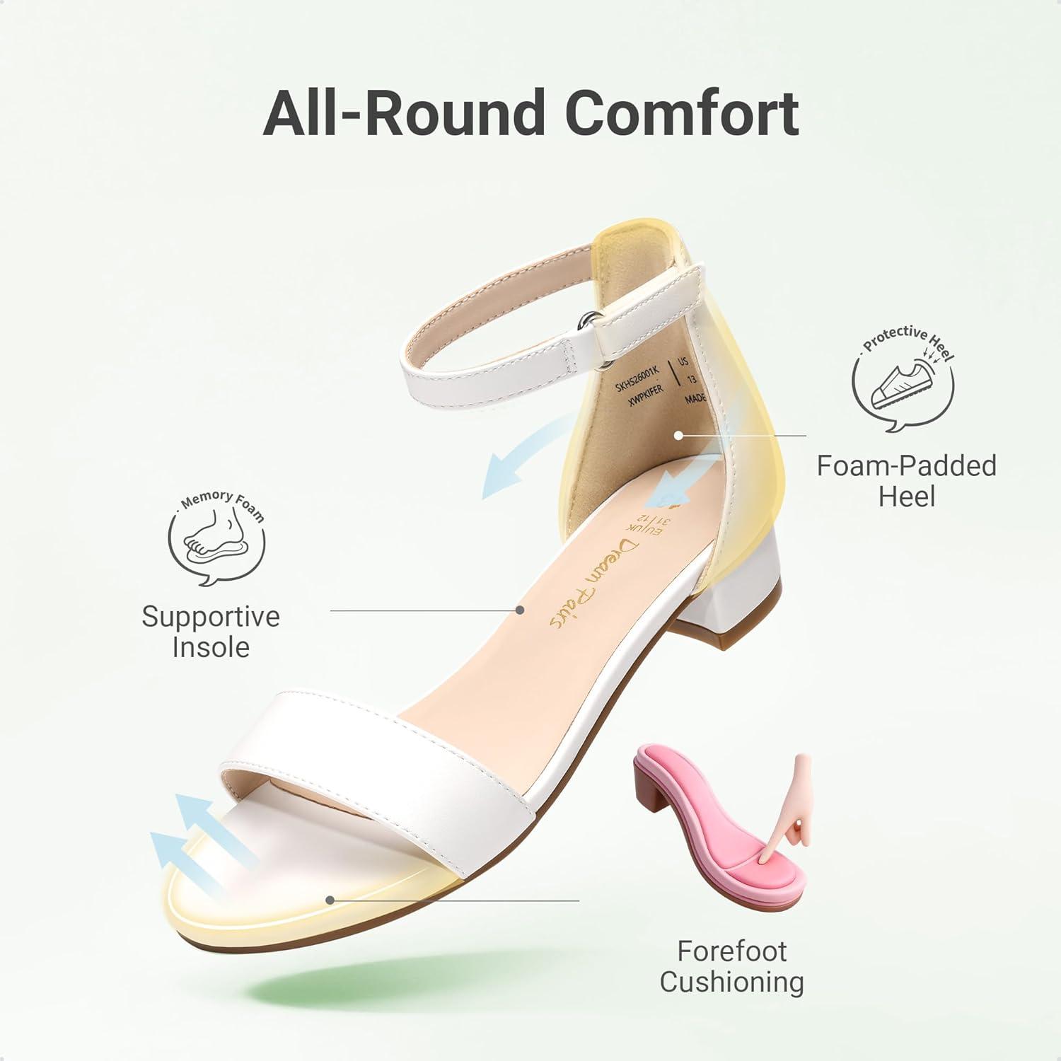 imageDREAM PAIRS Girls Sandals Low Heel Dress Pump Ankle Strap Flower Wedding Party Shoes for Little KidBig KidWhite