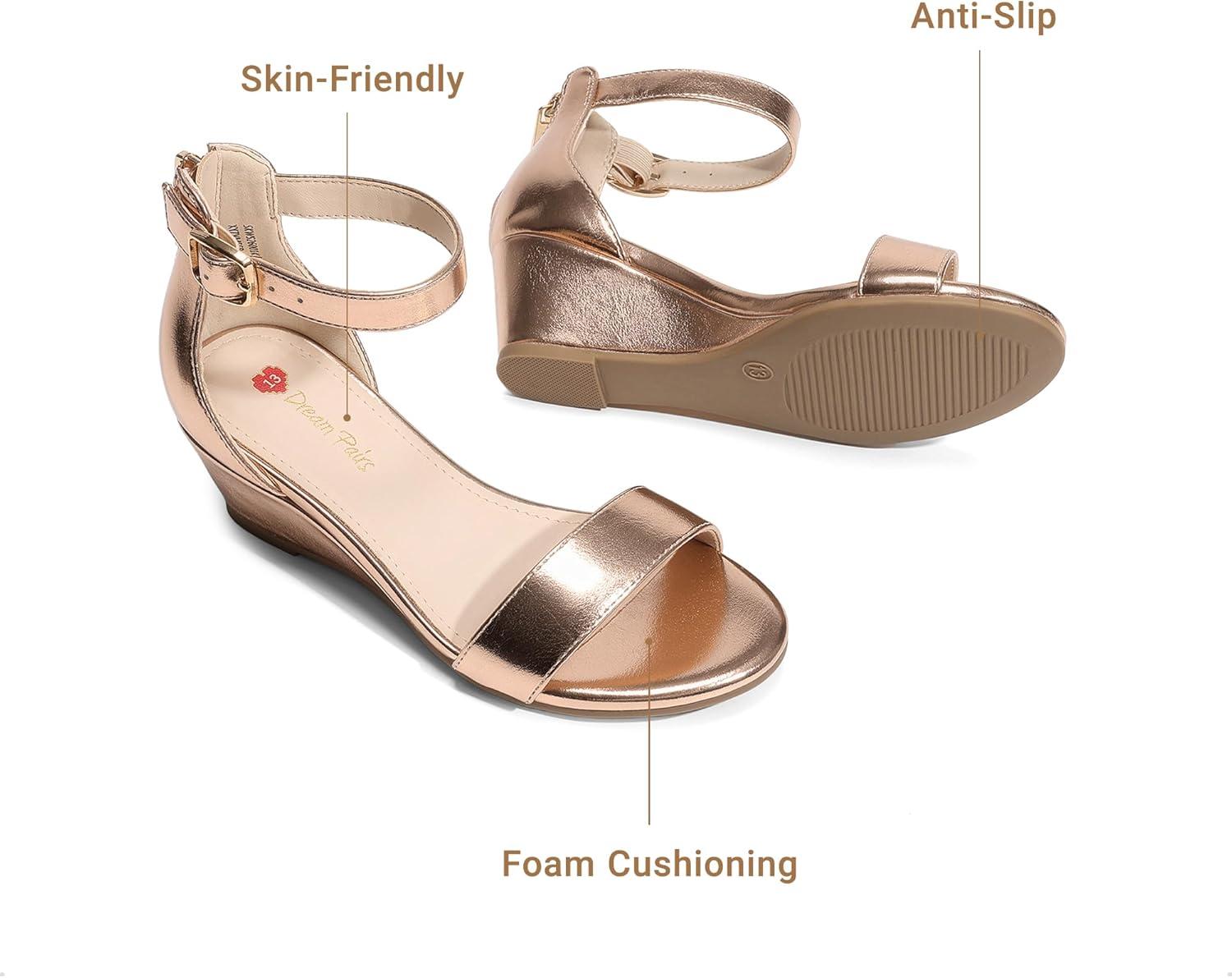 imageDREAM PAIRS Girls Wedge Sandals Flatform Open Toe Summer Platform Sandals Flower Wedding Party for Little KidBig KidChampagne