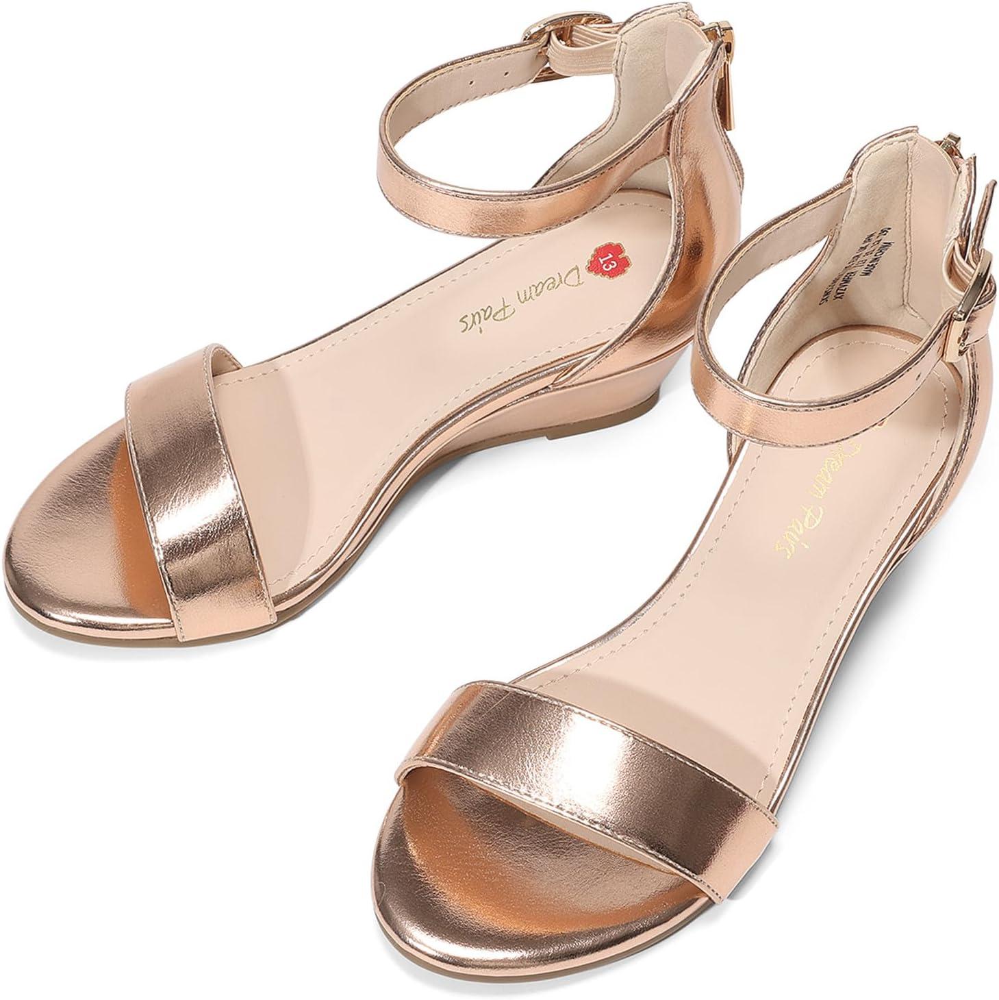 imageDREAM PAIRS Girls Wedge Sandals Flatform Open Toe Summer Platform Sandals Flower Wedding Party for Little KidBig KidChampagne