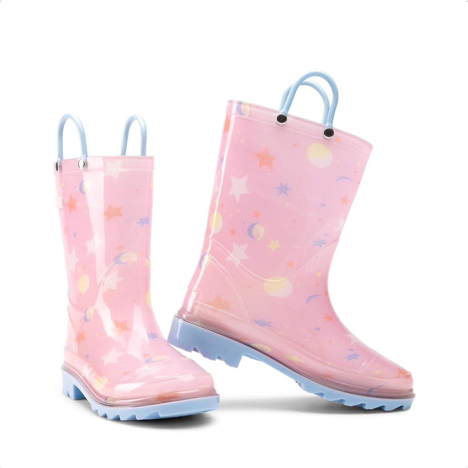 imageDREAM PAIRS Kids Rain Boots Cute Lightweight Waterproof with Pullon Handles for Girls amp Boys Toddler Outdoor PlayPink