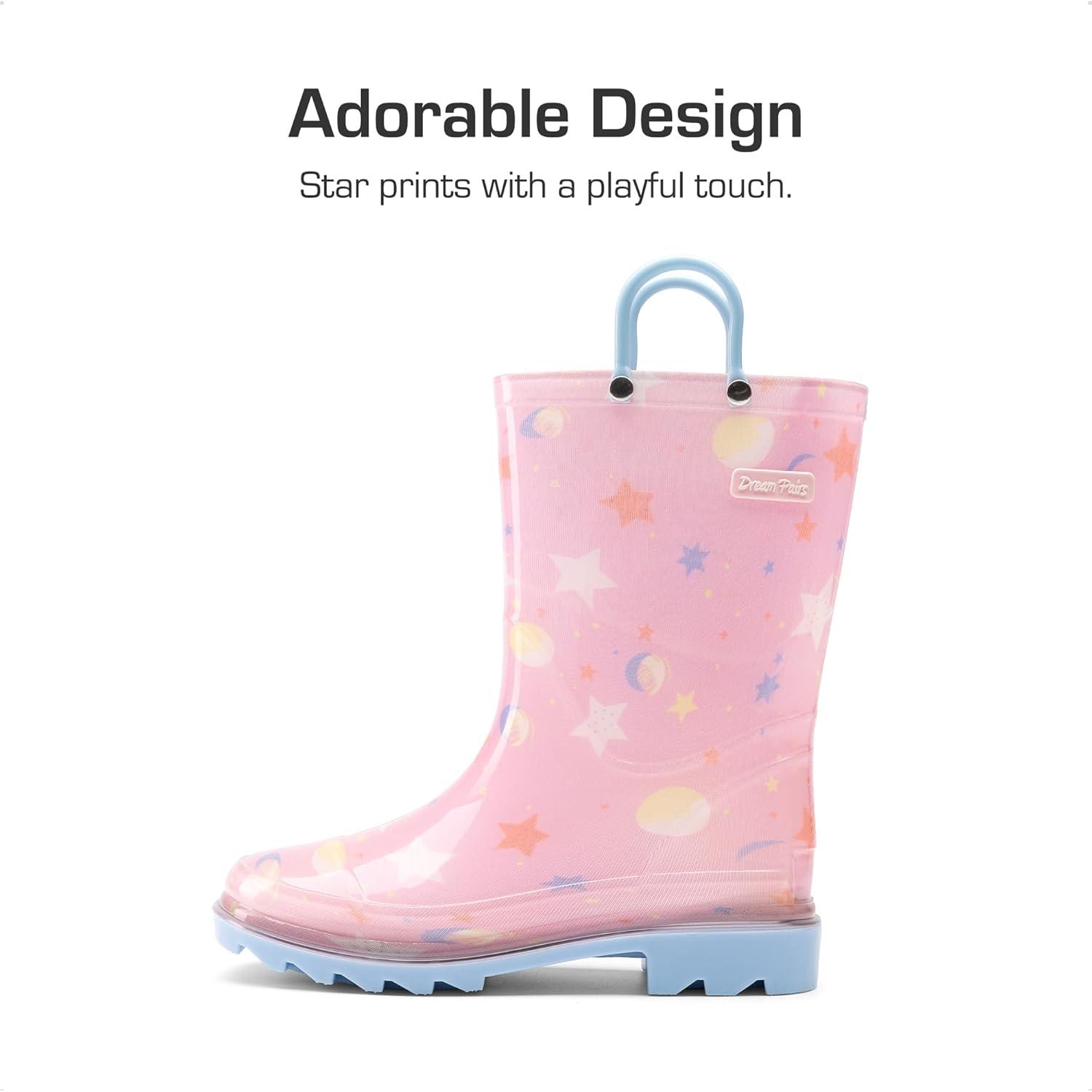 imageDREAM PAIRS Kids Rain Boots Cute Lightweight Waterproof with Pullon Handles for Girls amp Boys Toddler Outdoor PlayPink