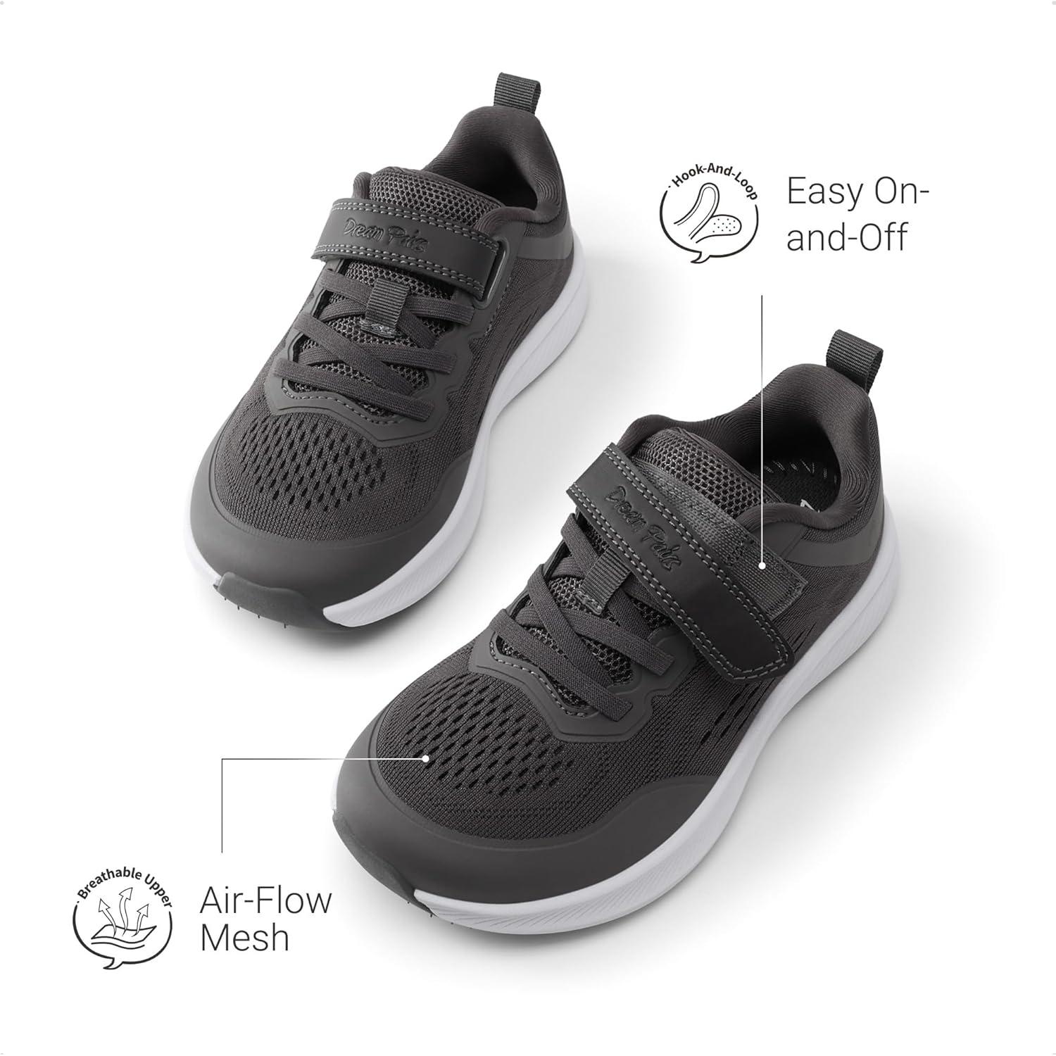 imageDREAM PAIRS Kids Wide Toe Box Athletic Running Sneakers Breathable Lightweight Casual Tennis Shoes Minimalist for Boys Girls School SportsDark Grey
