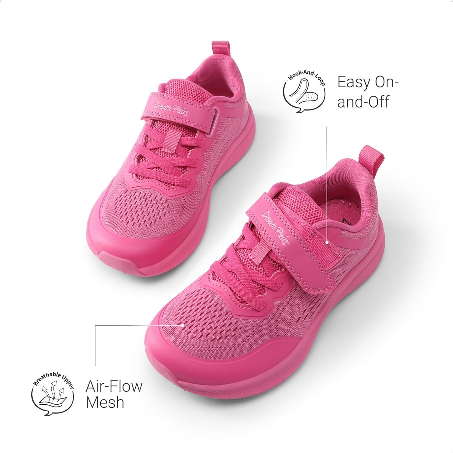imageDREAM PAIRS Kids Wide Toe Box Athletic Running Sneakers Breathable Lightweight Casual Tennis Shoes Minimalist for Boys Girls School SportsRose Red