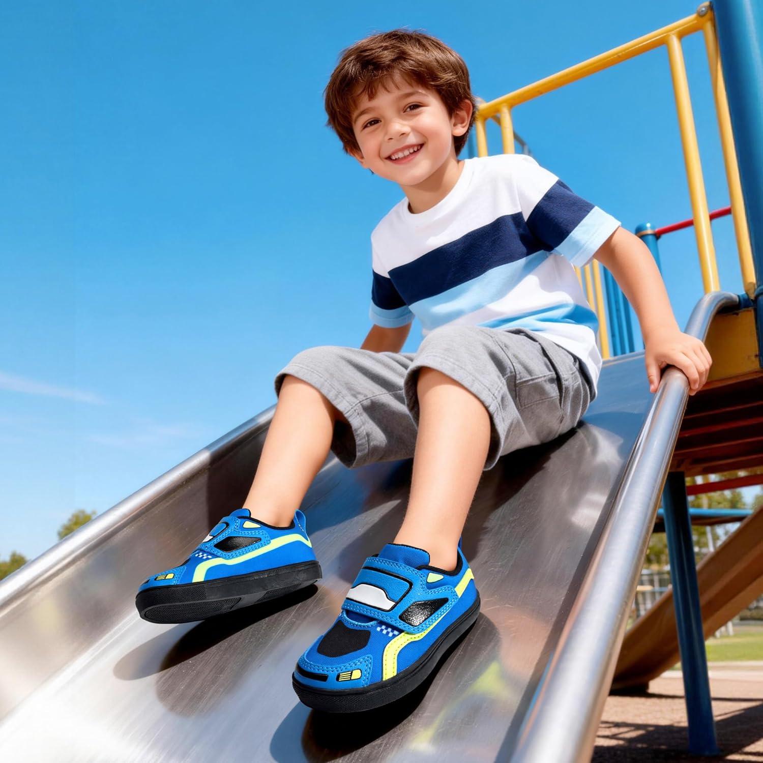 imageDREAM PAIRS Toddler Boys Sneakers Little Kids Shoes Fun Cartoon Cute Causal Walking Hook and Loop LightweightBlue