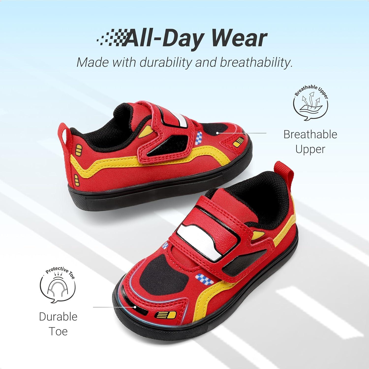 imageDREAM PAIRS Toddler Boys Sneakers Little Kids Shoes Fun Cartoon Cute Causal Walking Hook and Loop LightweightRed