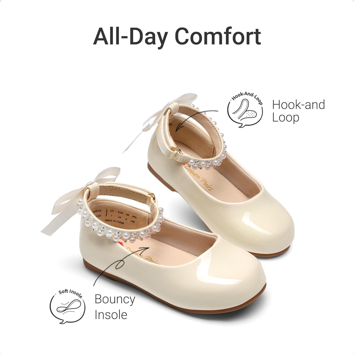 imageDREAM PAIRS Toddler Little Girls Dress Shoes Flower Girl Mary Jane Ballet Flat Shoes with Pearl Ankle Strap amp Satin Bow for WeddingPartyIvory
