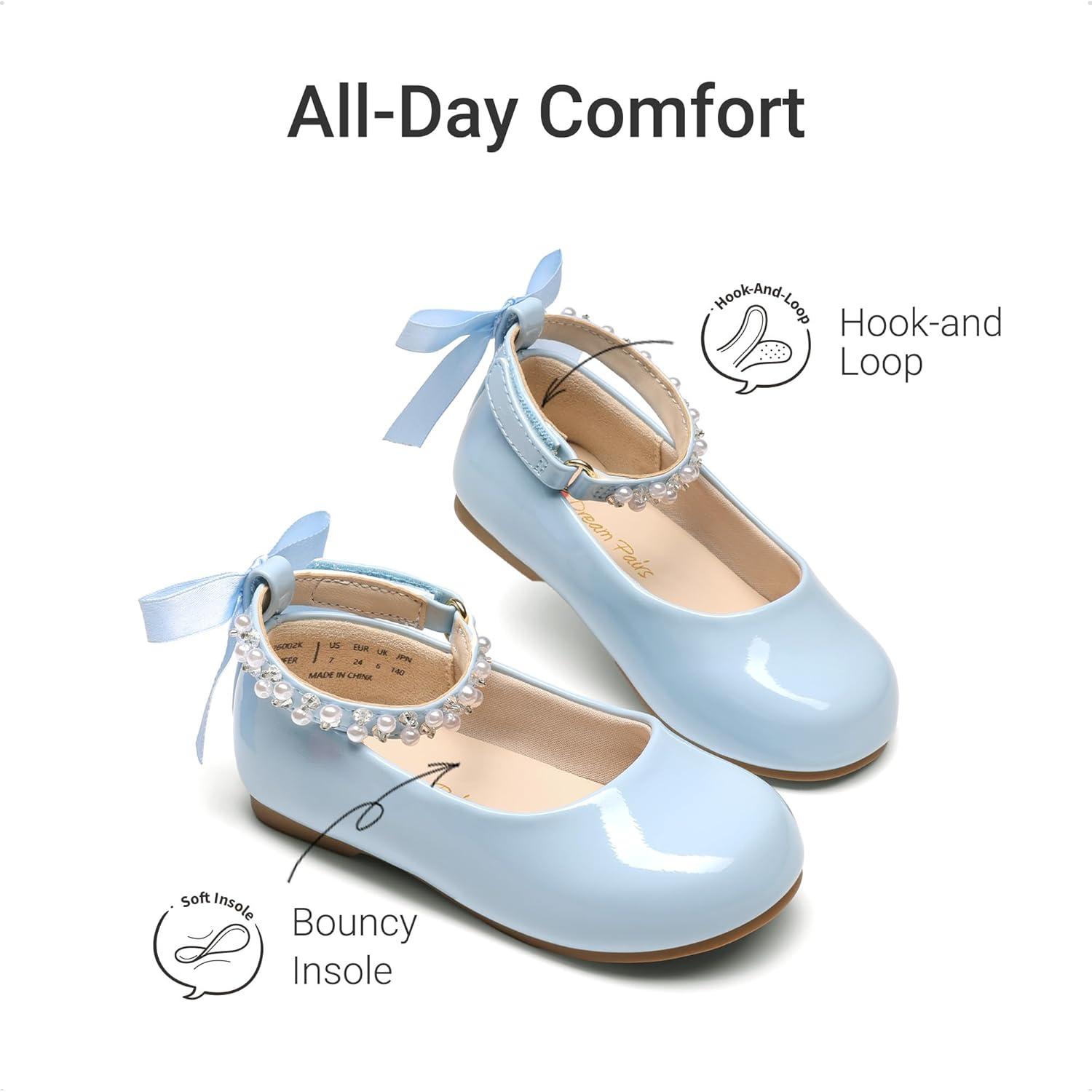 imageDREAM PAIRS Toddler Little Girls Dress Shoes Flower Girl Mary Jane Ballet Flat Shoes with Pearl Ankle Strap amp Satin Bow for WeddingPartyLight Blue