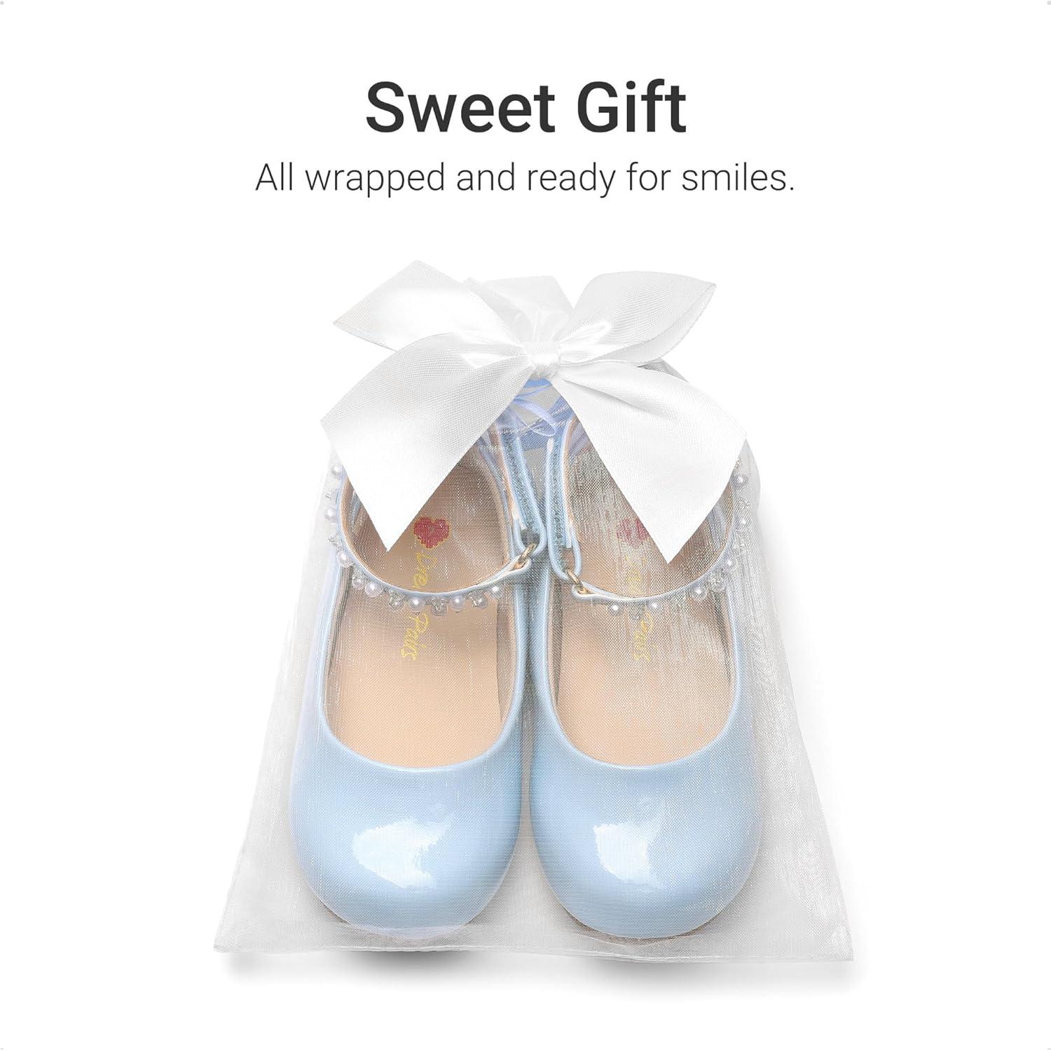 imageDREAM PAIRS Toddler Little Girls Dress Shoes Flower Girl Mary Jane Ballet Flat Shoes with Pearl Ankle Strap amp Satin Bow for WeddingPartyLight Blue