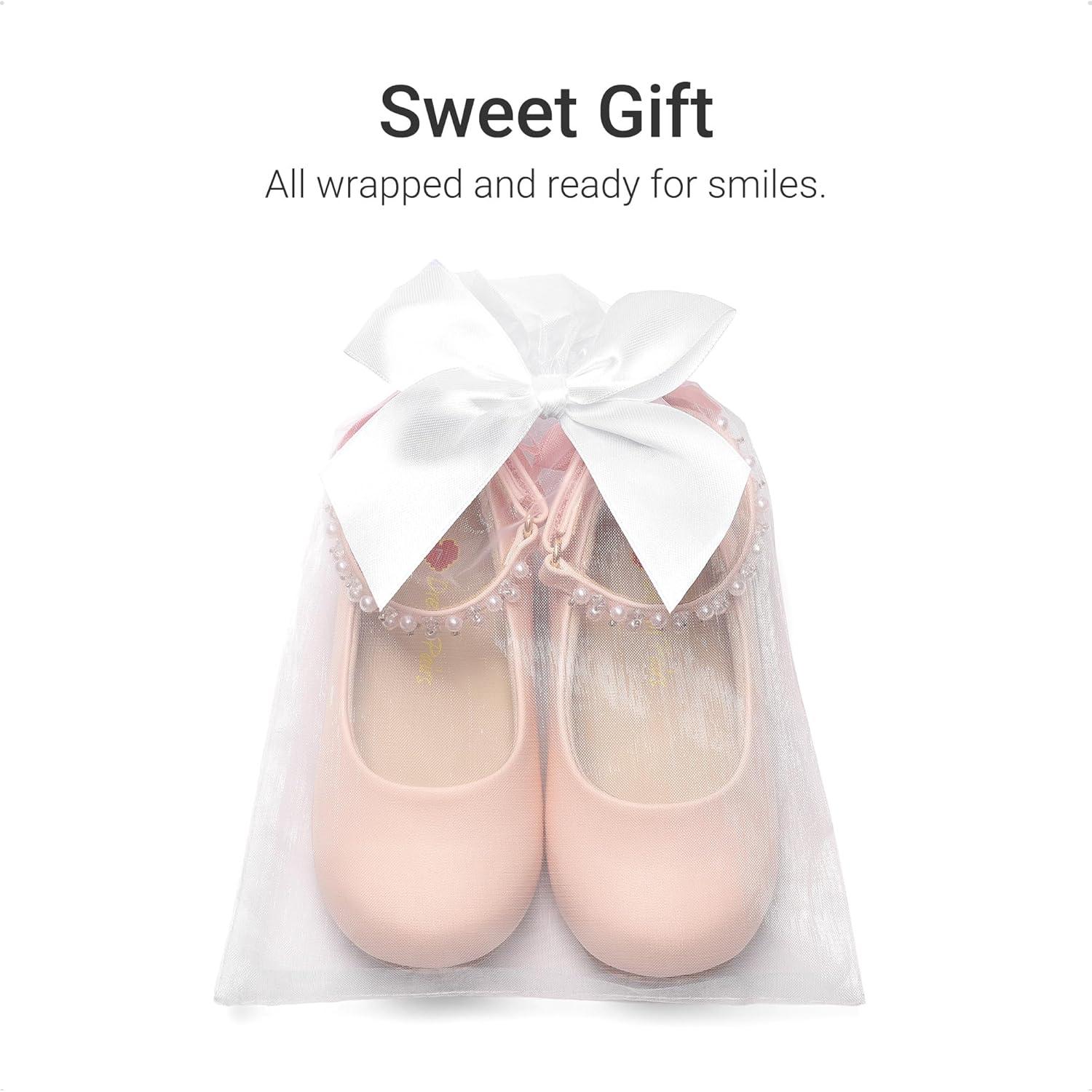 imageDREAM PAIRS Toddler Little Girls Dress Shoes Flower Girl Mary Jane Ballet Flat Shoes with Pearl Ankle Strap amp Satin Bow for WeddingPartyPink