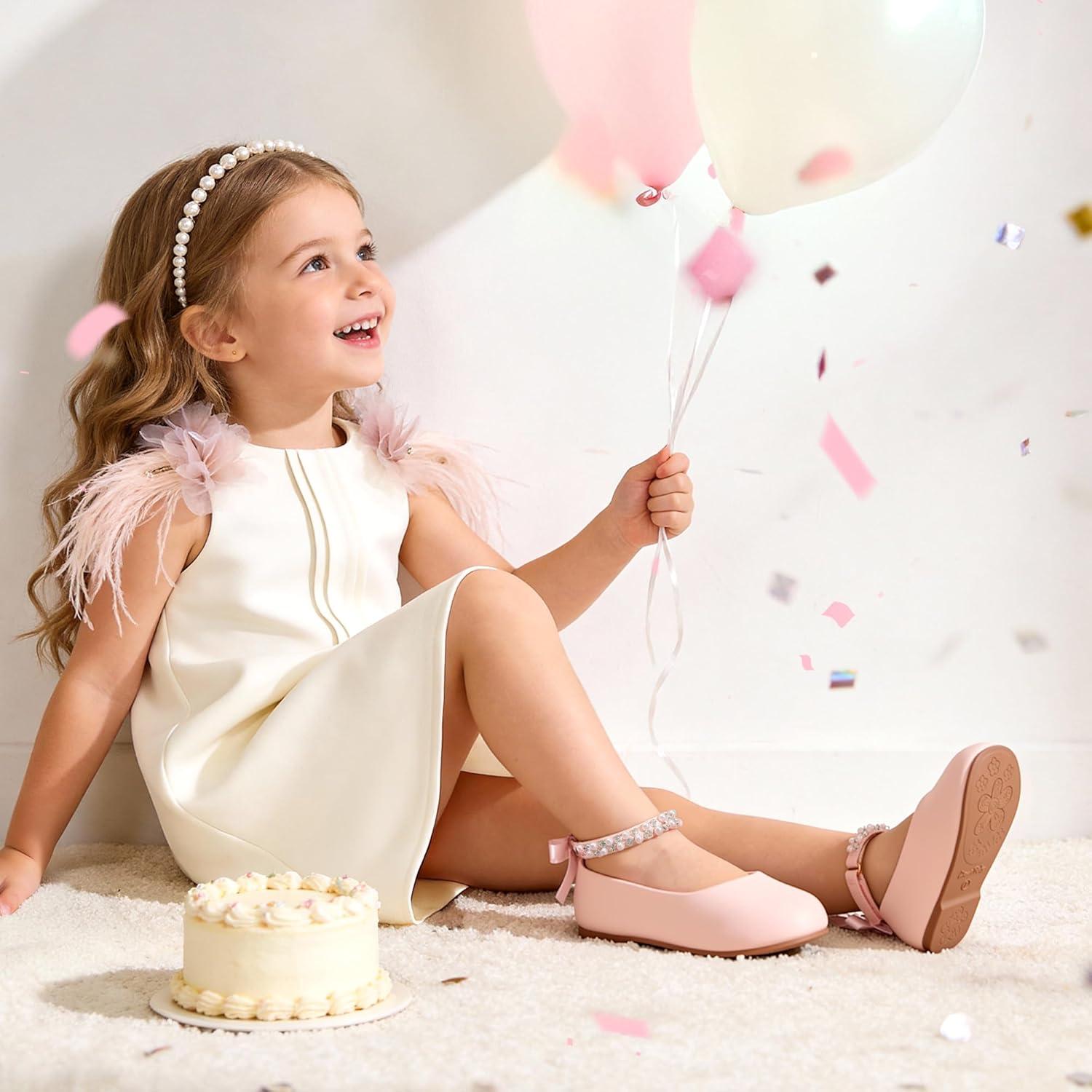 imageDREAM PAIRS Toddler Little Girls Dress Shoes Flower Girl Mary Jane Ballet Flat Shoes with Pearl Ankle Strap amp Satin Bow for WeddingPartyPink