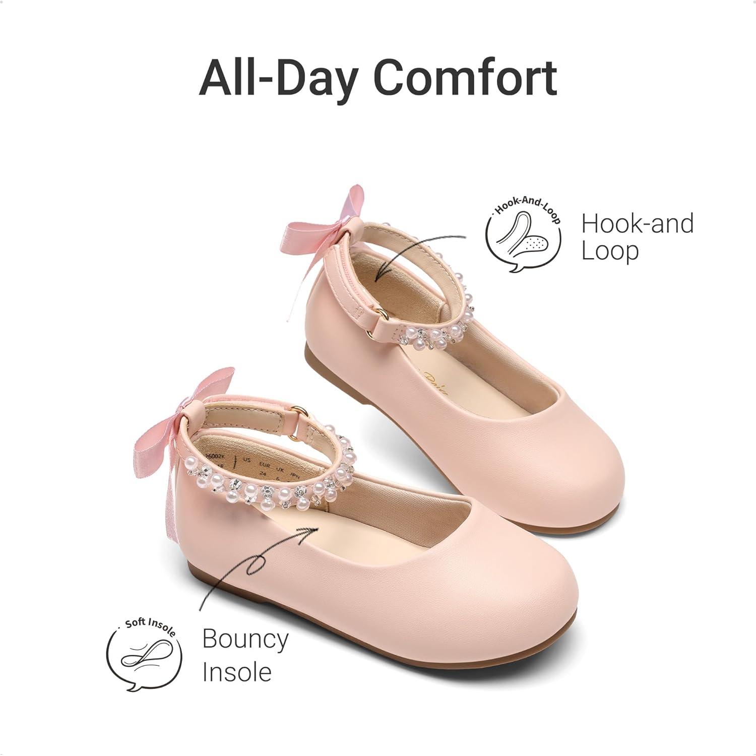imageDREAM PAIRS Toddler Little Girls Dress Shoes Flower Girl Mary Jane Ballet Flat Shoes with Pearl Ankle Strap amp Satin Bow for WeddingPartyPink