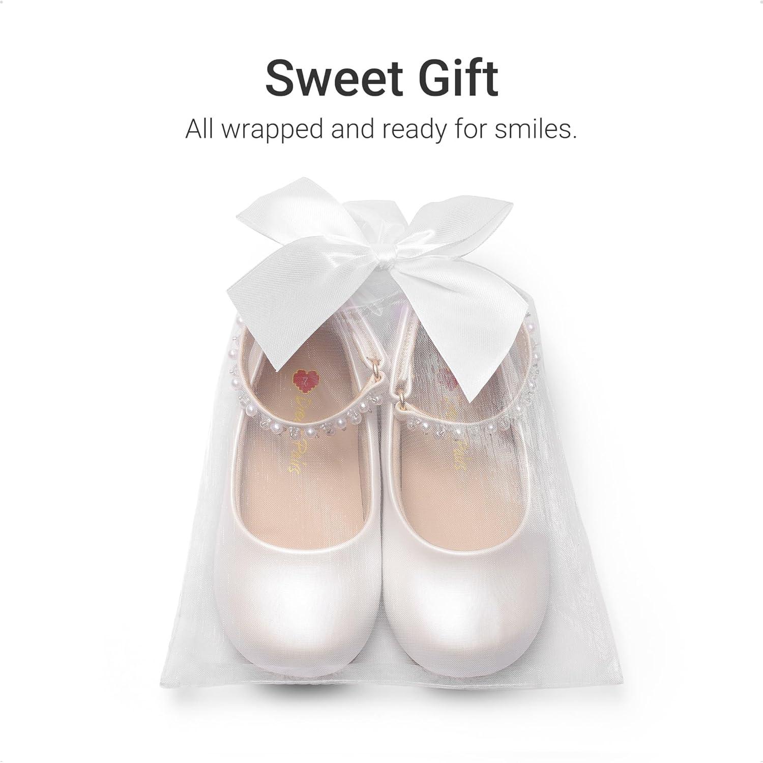 imageDREAM PAIRS Toddler Little Girls Dress Shoes Flower Girl Mary Jane Ballet Flat Shoes with Pearl Ankle Strap amp Satin Bow for WeddingPartyWhite