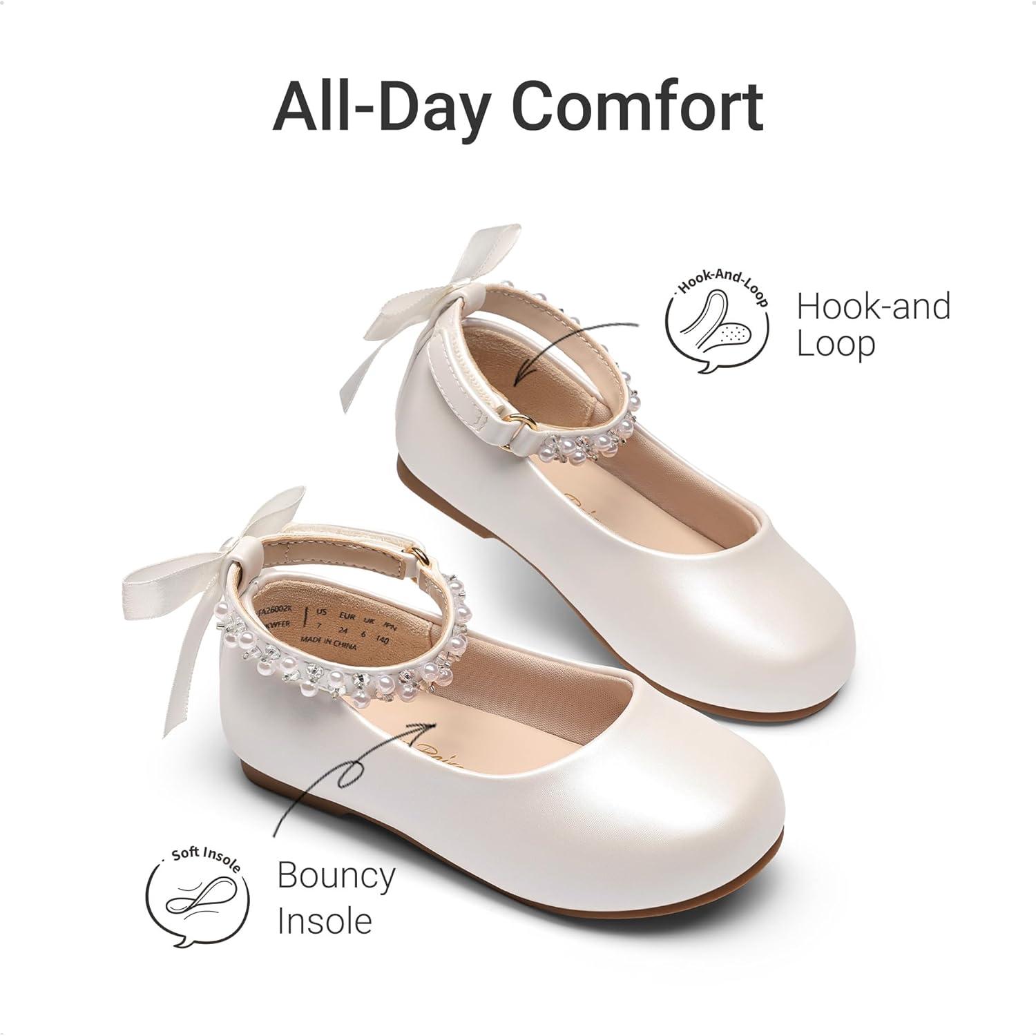 imageDREAM PAIRS Toddler Little Girls Dress Shoes Flower Girl Mary Jane Ballet Flat Shoes with Pearl Ankle Strap amp Satin Bow for WeddingPartyWhite