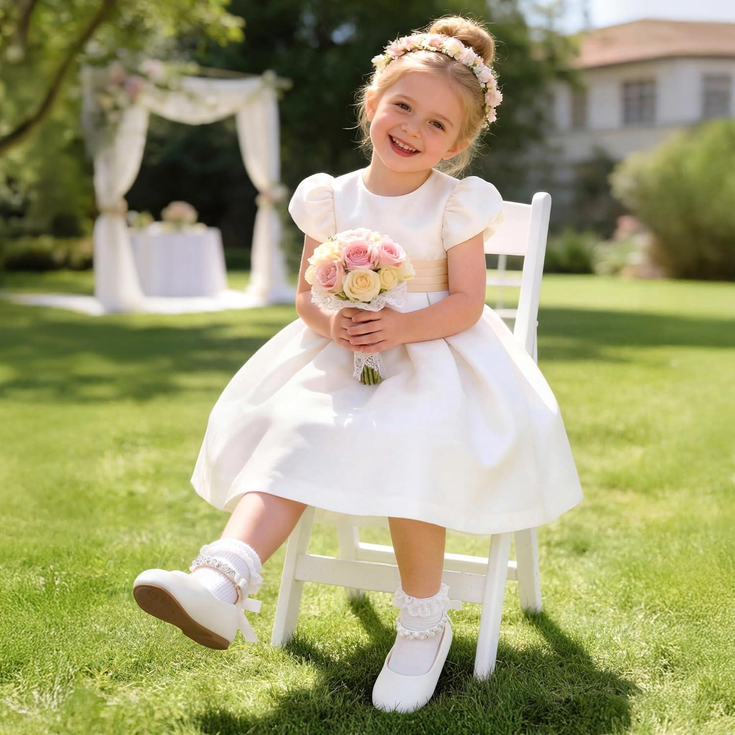 imageDREAM PAIRS Toddler Little Girls Dress Shoes Flower Girl Mary Jane Ballet Flat Shoes with Pearl Ankle Strap amp Satin Bow for WeddingPartyWhite