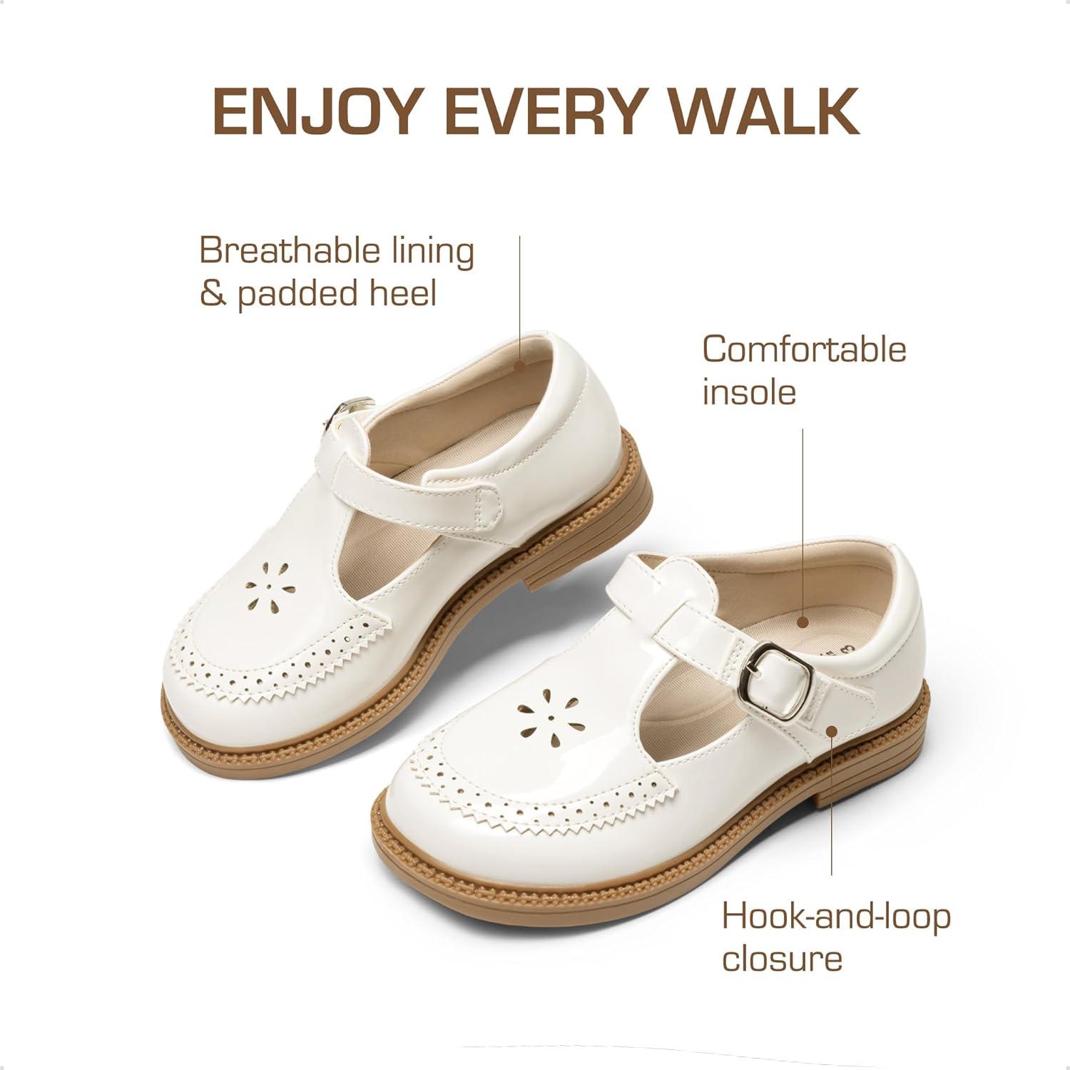 imageDREAM PAIRS Toddler Little Girls Mary Jane Dress Shoes Ballet Flats for Girl School Uniform ShoesAll White
