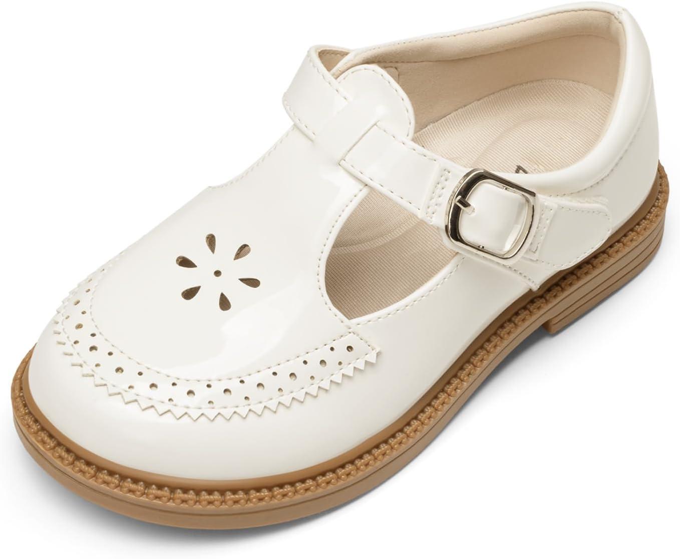 imageDREAM PAIRS Toddler Little Girls Mary Jane Dress Shoes Ballet Flats for Girl School Uniform ShoesAll White