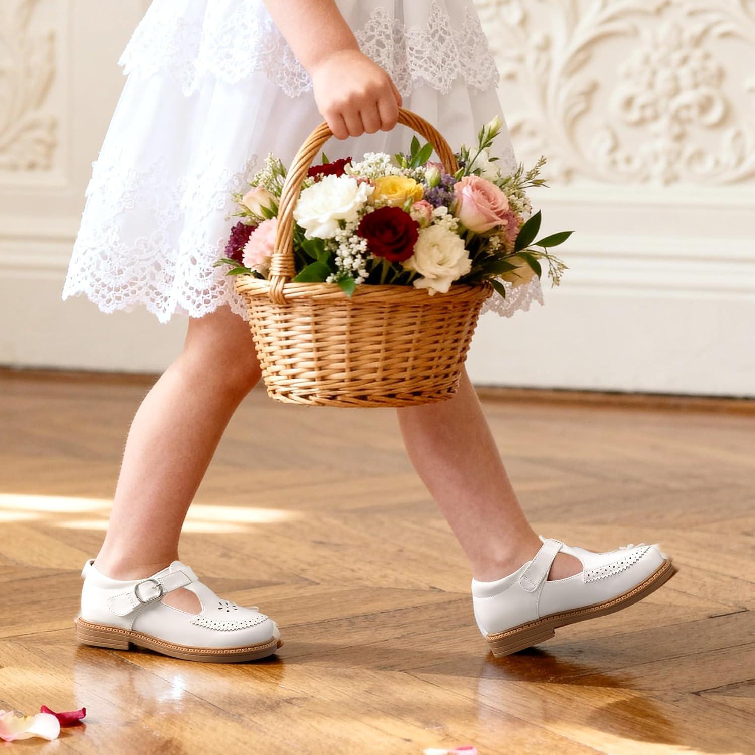 imageDREAM PAIRS Toddler Little Girls Mary Jane Dress Shoes Ballet Flats for Girl School Uniform ShoesAll White