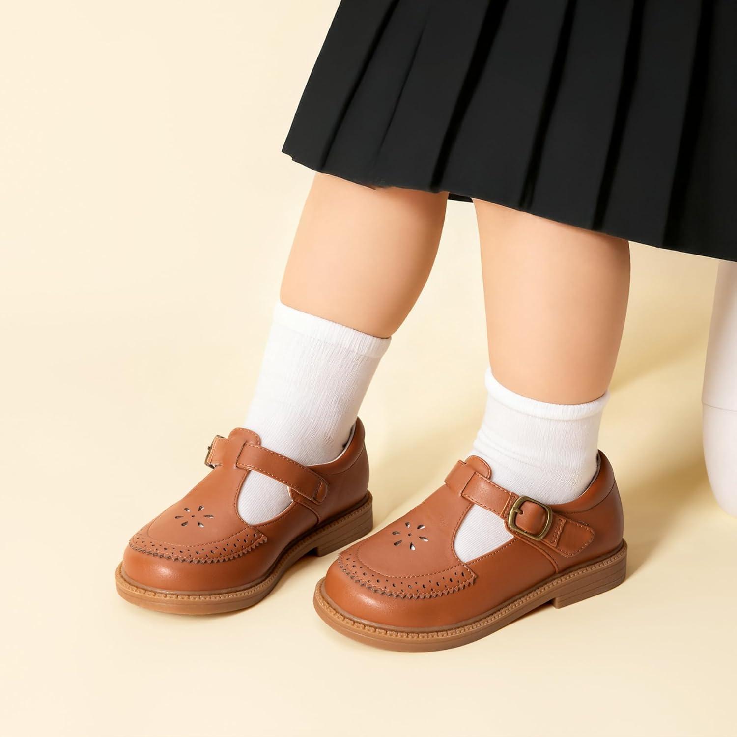 imageDREAM PAIRS Toddler Little Girls Mary Jane Dress Shoes Ballet Flats for Girl School Uniform ShoesBrown