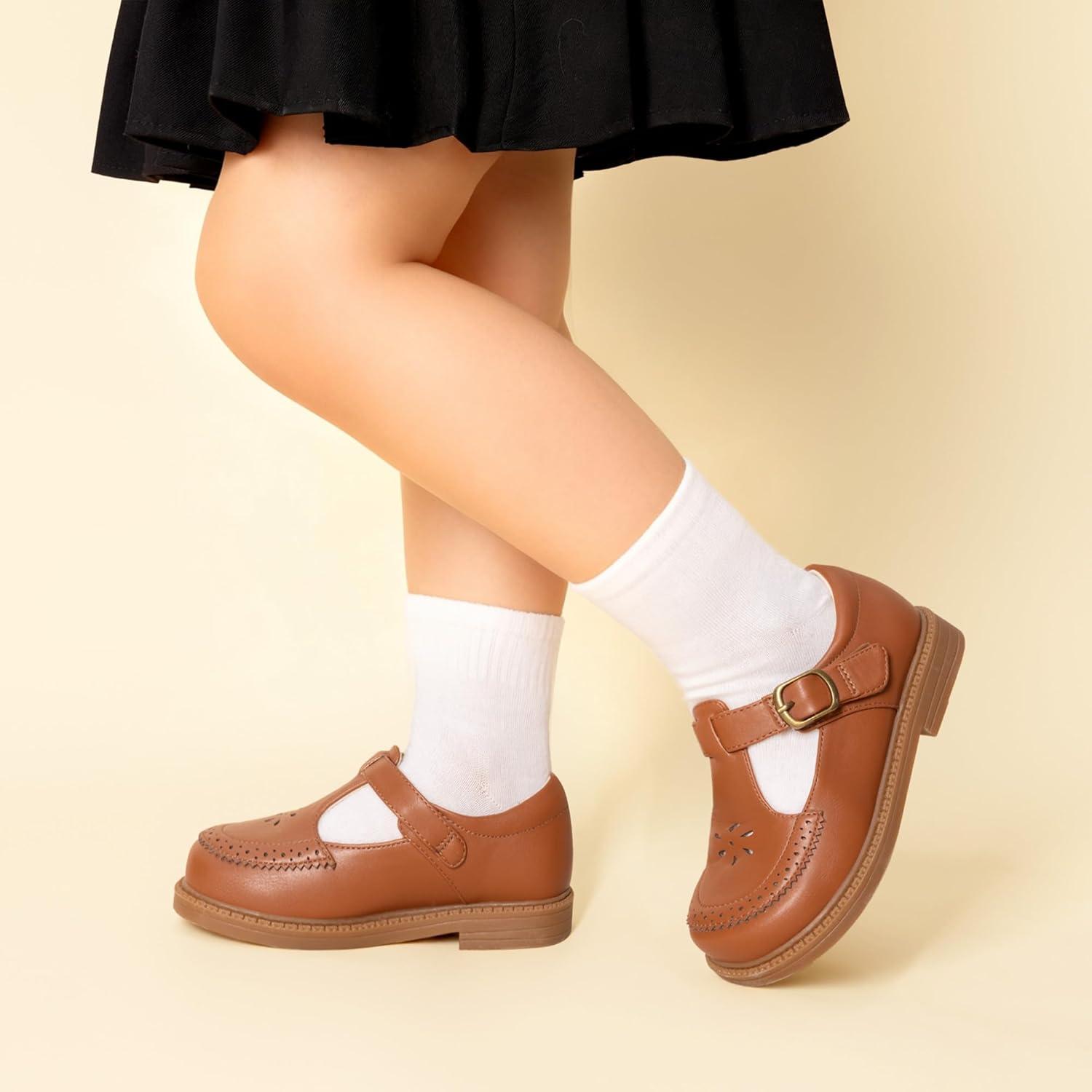 imageDREAM PAIRS Toddler Little Girls Mary Jane Dress Shoes Ballet Flats for Girl School Uniform ShoesBrown