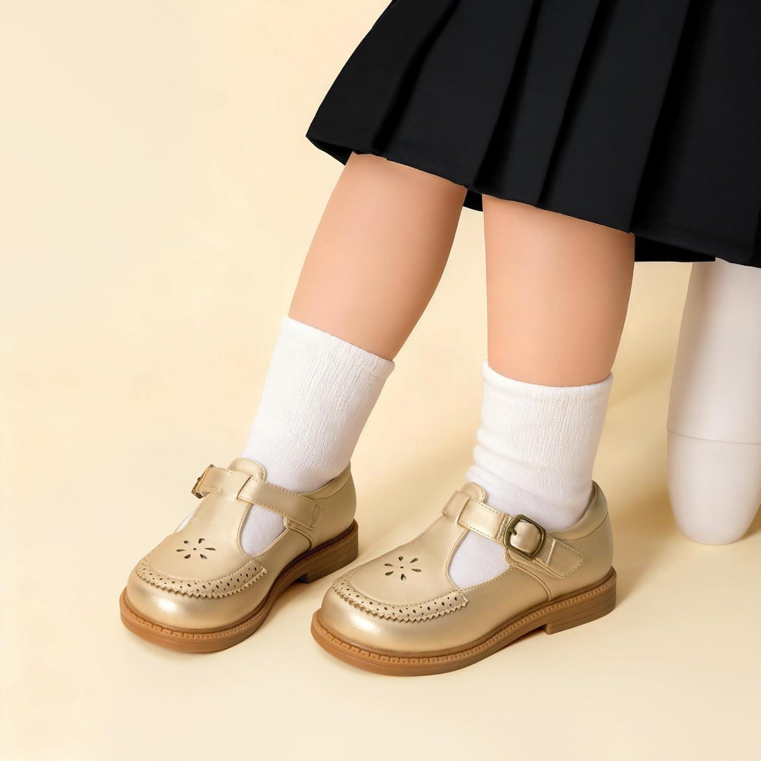 imageDREAM PAIRS Toddler Little Girls Mary Jane Dress Shoes Ballet Flats for Girl School Uniform ShoesGold