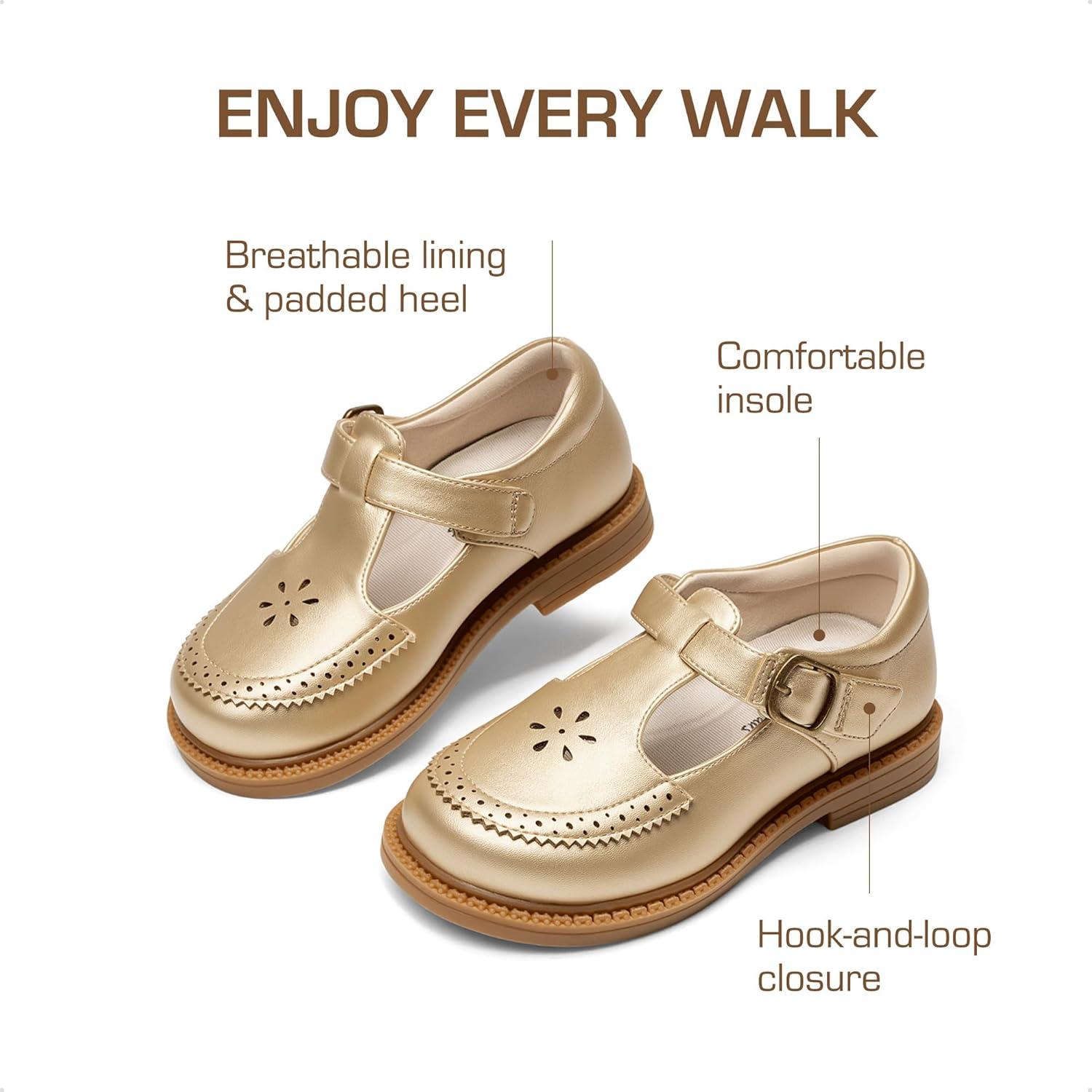 imageDREAM PAIRS Toddler Little Girls Mary Jane Dress Shoes Ballet Flats for Girl School Uniform ShoesGold