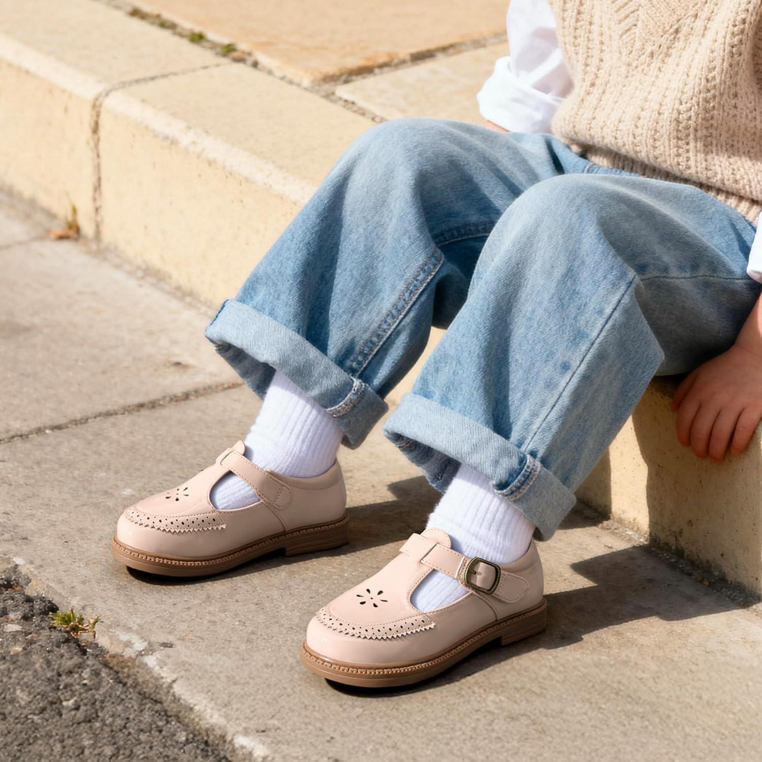 imageDREAM PAIRS Toddler Little Girls Mary Jane Dress Shoes Ballet Flats for Girl School Uniform ShoesNude