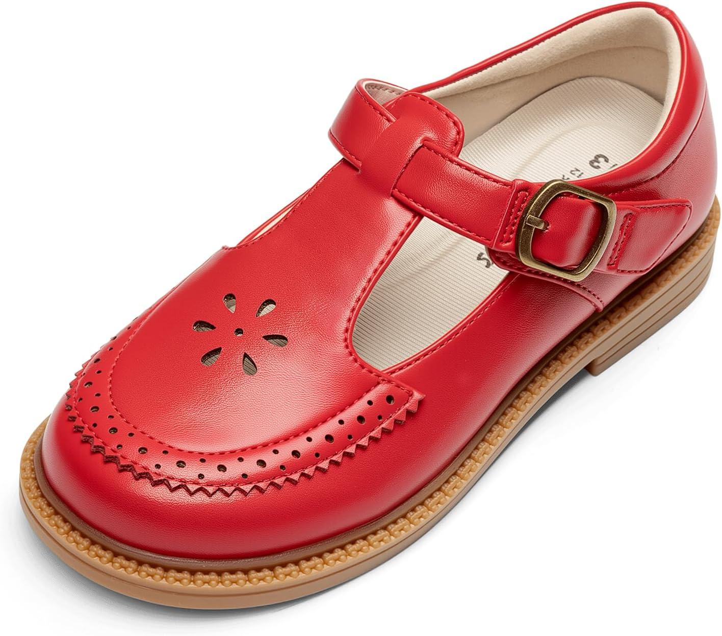 imageDREAM PAIRS Toddler Little Girls Mary Jane Dress Shoes Ballet Flats for Girl School Uniform ShoesRed
