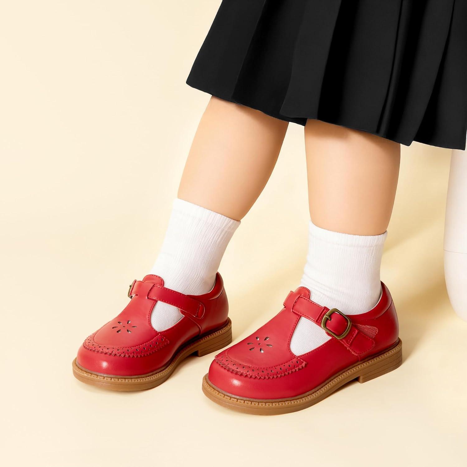 imageDREAM PAIRS Toddler Little Girls Mary Jane Dress Shoes Ballet Flats for Girl School Uniform ShoesRed