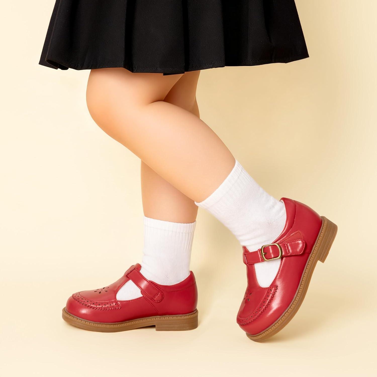 imageDREAM PAIRS Toddler Little Girls Mary Jane Dress Shoes Ballet Flats for Girl School Uniform ShoesRed