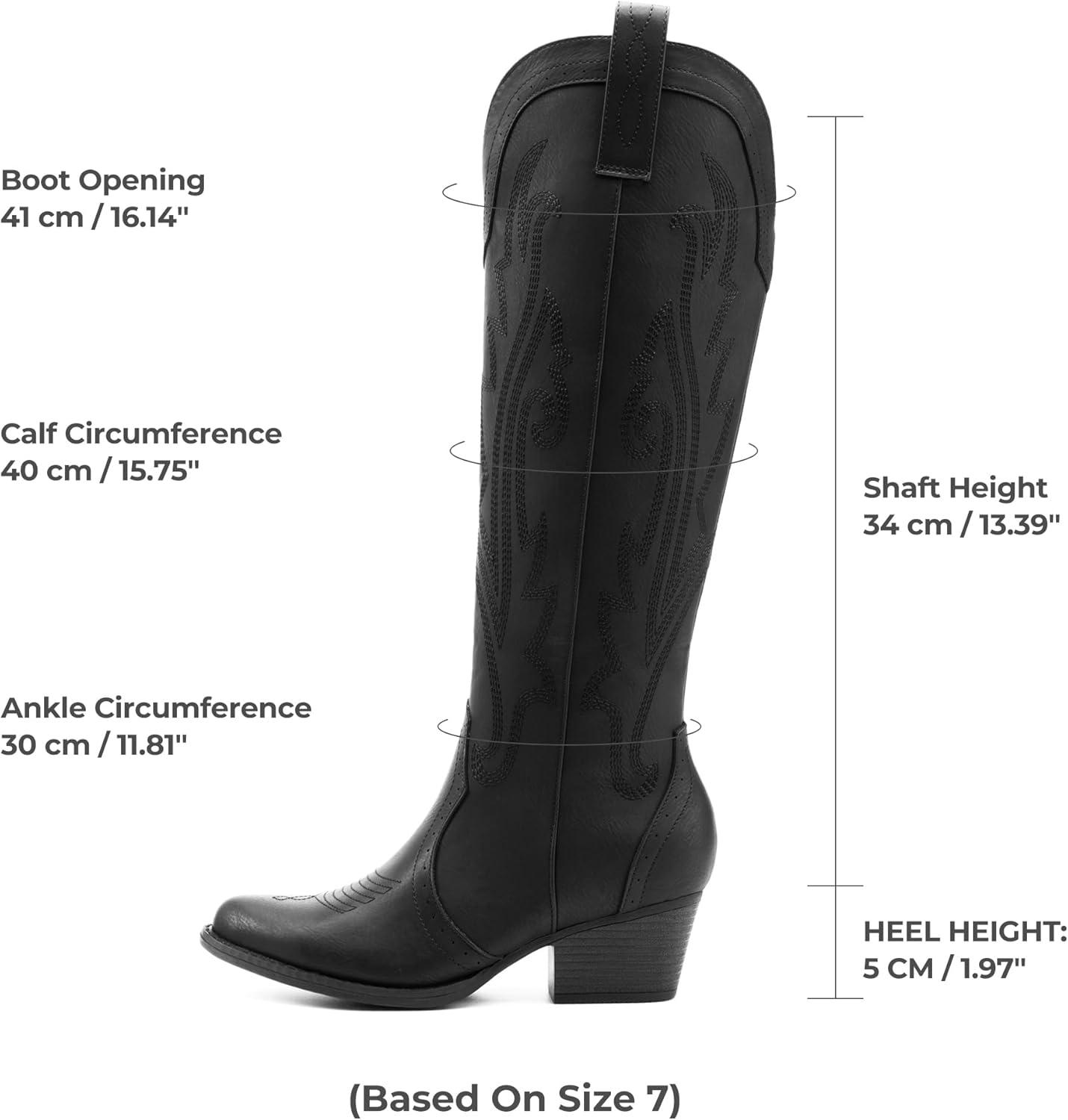 imageDREAM PAIRS Womens Embroidered Western PullOn KneeHigh Cowboy BootsAll Black