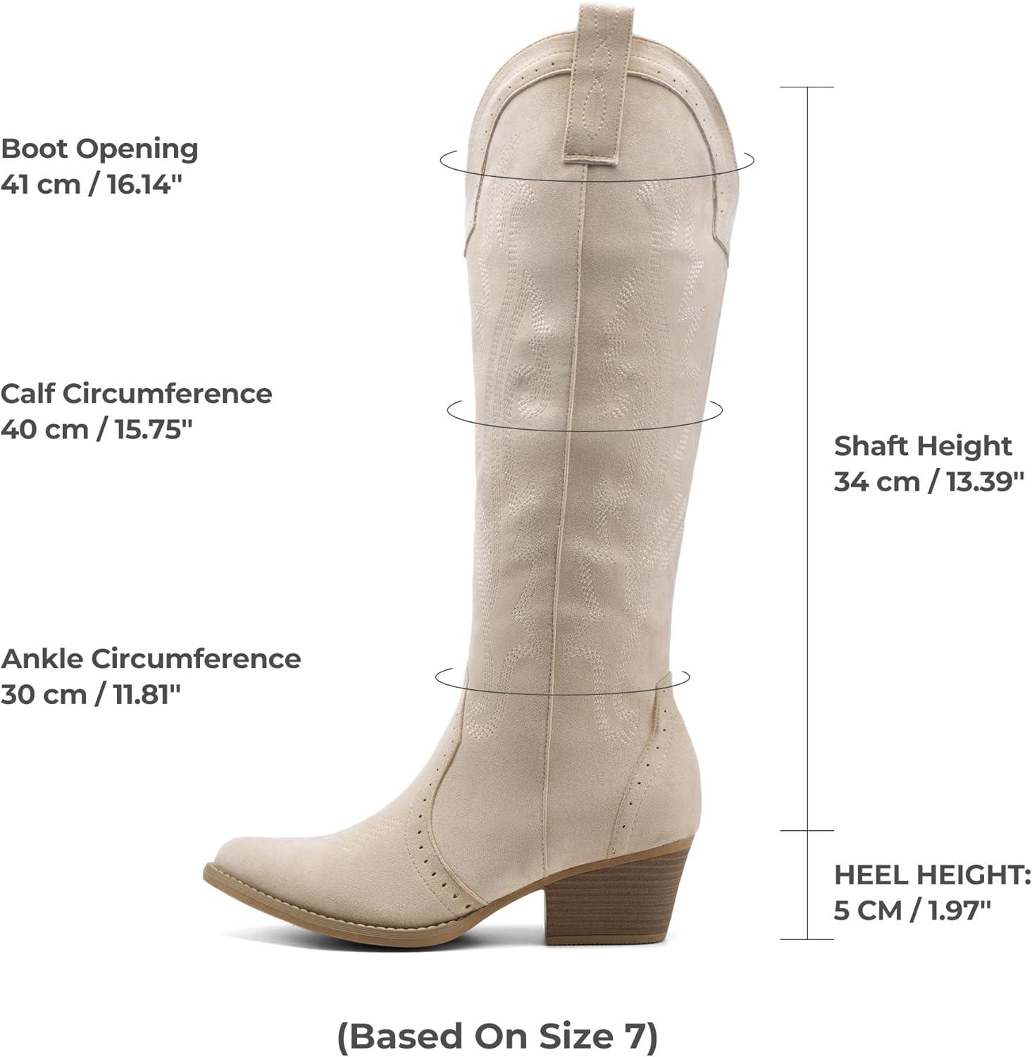 imageDREAM PAIRS Womens Embroidered Western PullOn KneeHigh Cowboy BootsBeige