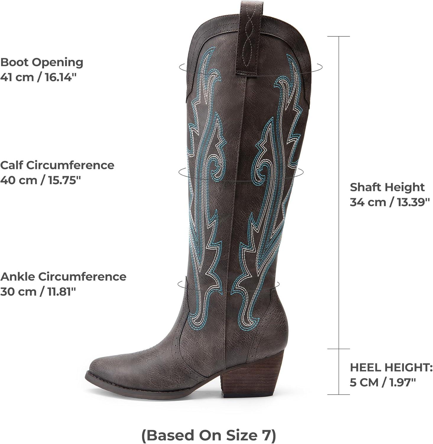 imageDREAM PAIRS Womens Embroidered Western PullOn KneeHigh Cowboy BootsBrown
