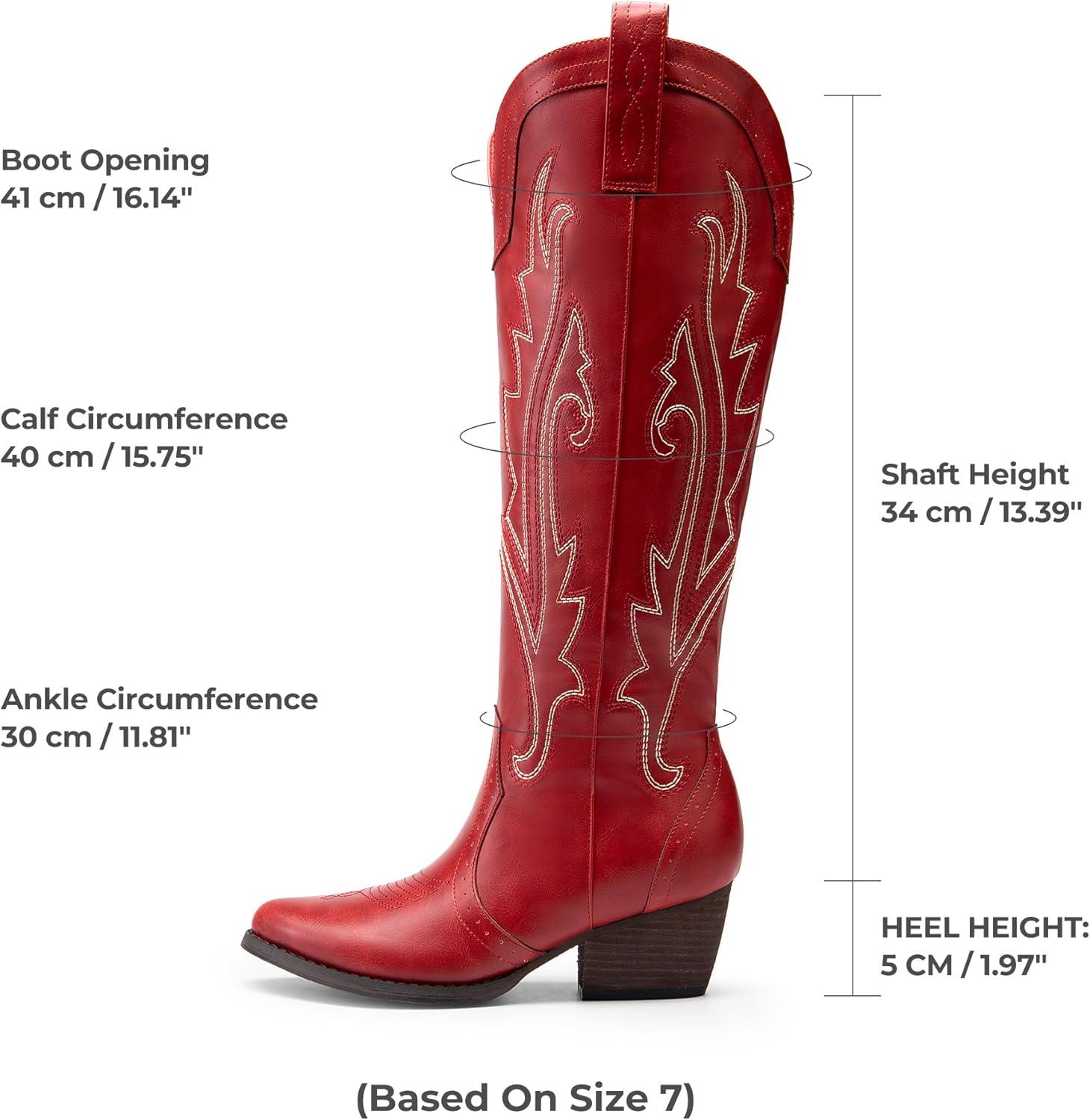 imageDREAM PAIRS Womens Embroidered Western PullOn KneeHigh Cowboy BootsRed