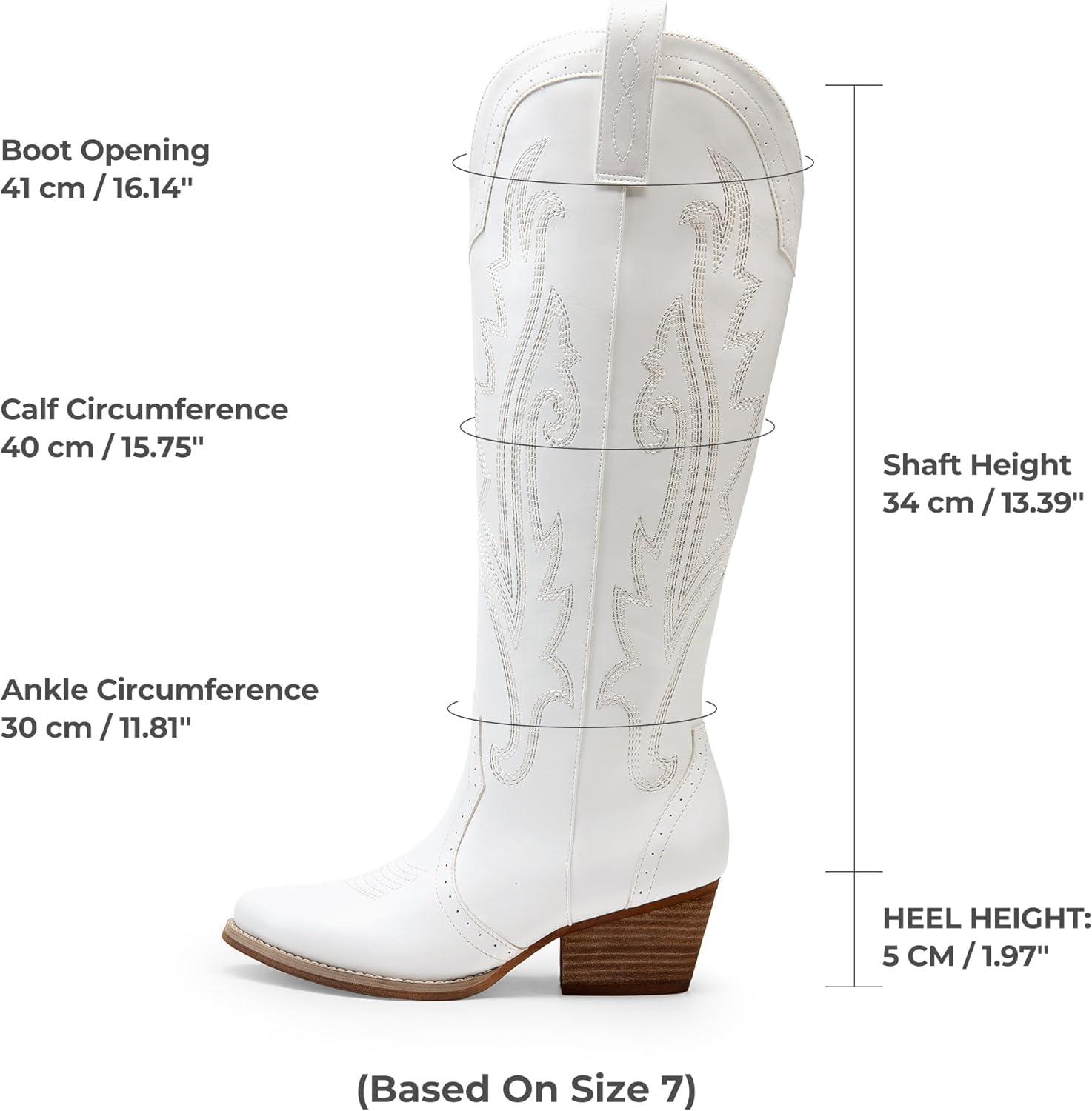 imageDREAM PAIRS Womens Embroidered Western PullOn KneeHigh Cowboy BootsWhite