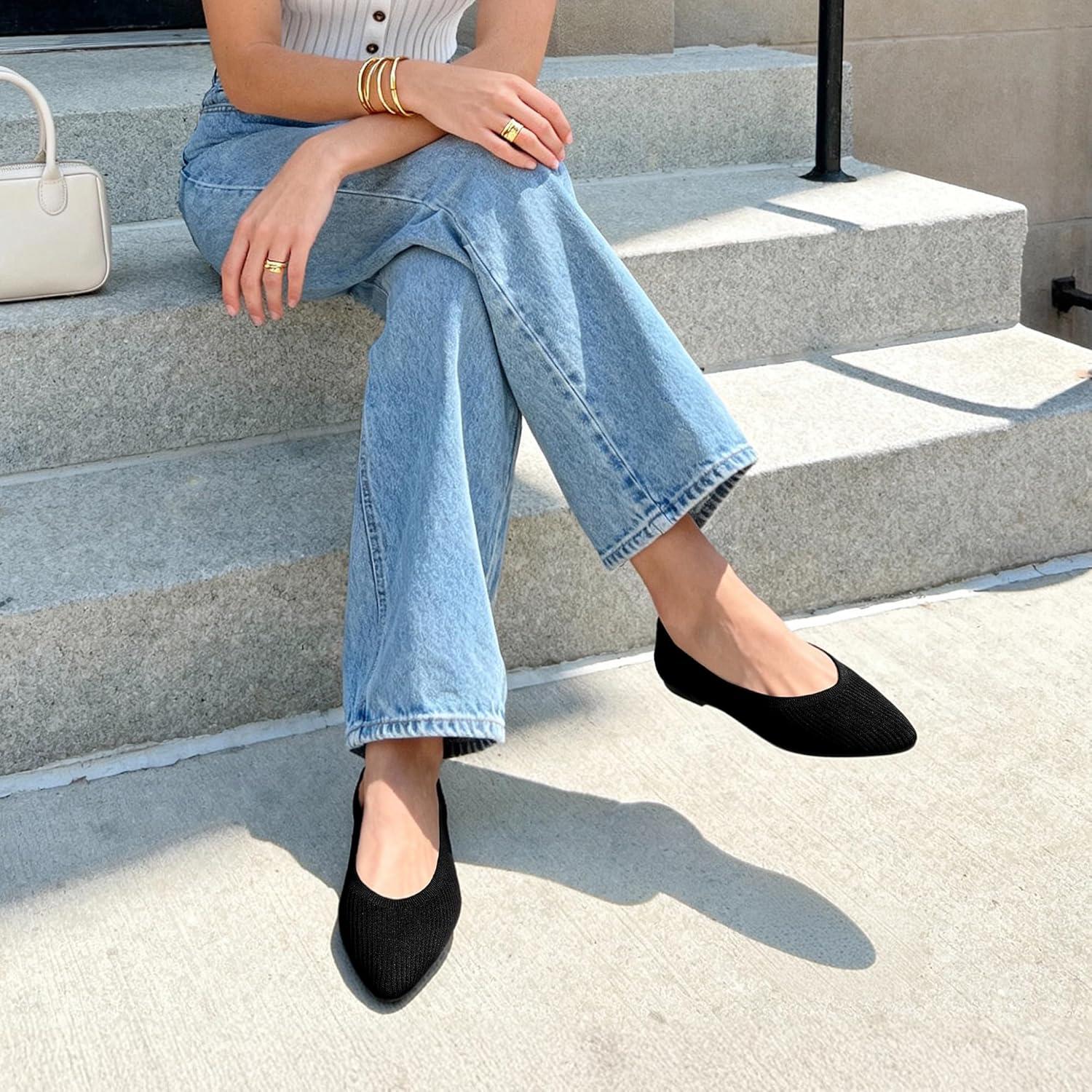 imageDREAM PAIRS Womens Knit Ballet Dressy Flats Comfortable Washable Flexible Breathable Casual Classic Work Office Walk Pointed Toe FlatsBlack
