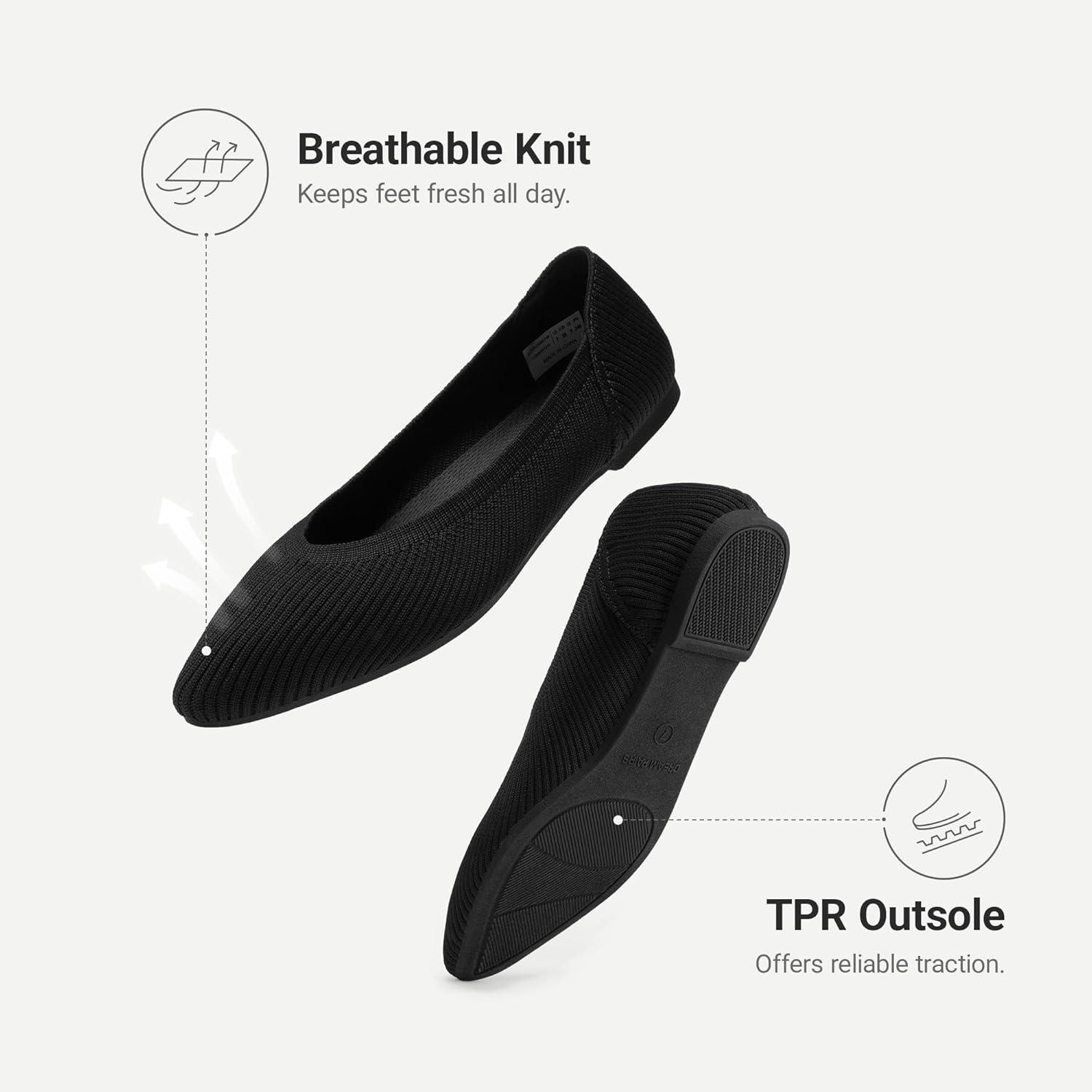 imageDREAM PAIRS Womens Knit Ballet Dressy Flats Comfortable Washable Flexible Breathable Casual Classic Work Office Walk Pointed Toe FlatsBlack