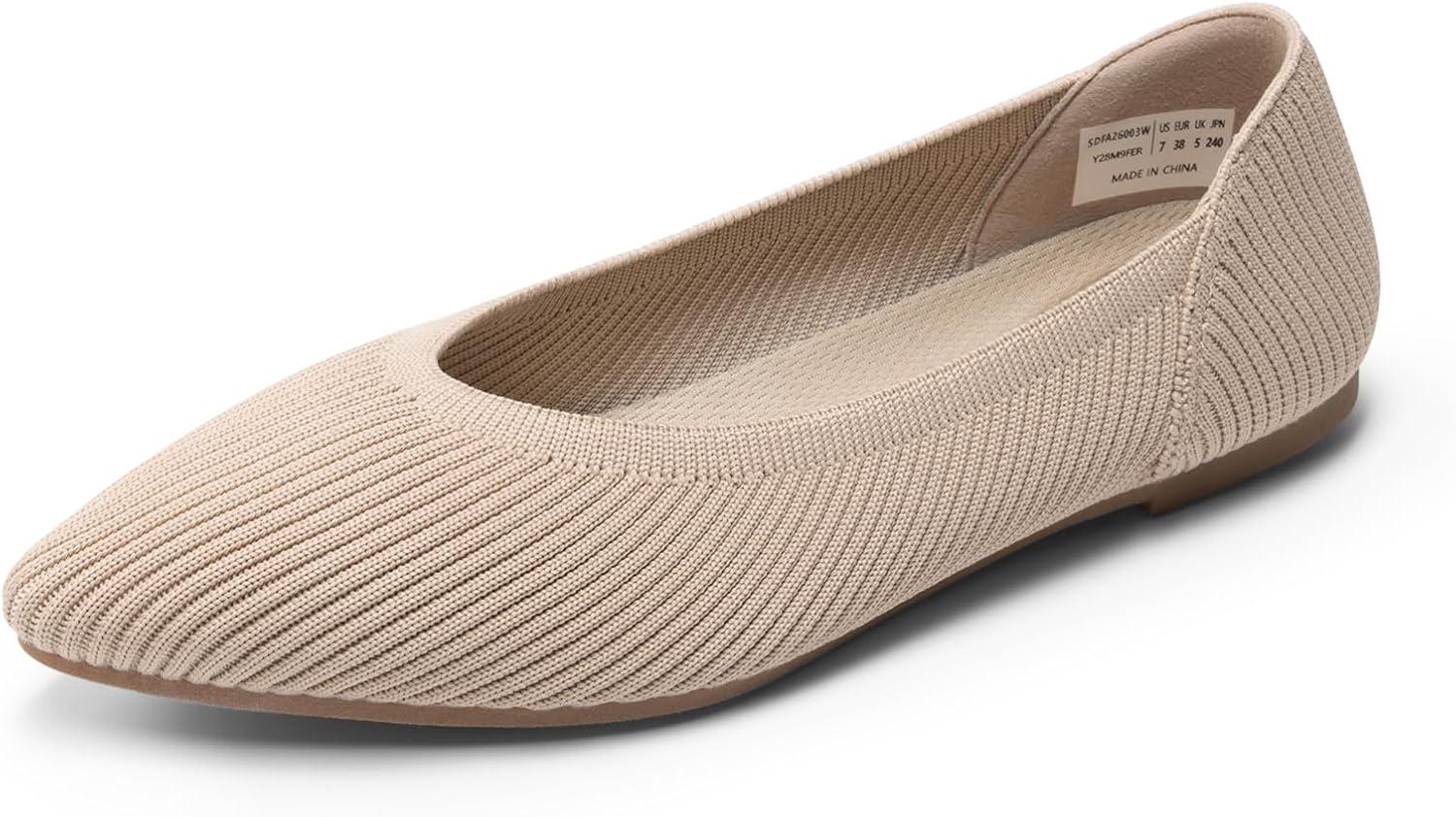 imageDREAM PAIRS Womens Knit Ballet Dressy Flats Comfortable Washable Flexible Breathable Casual Classic Work Office Walk Pointed Toe FlatsNude