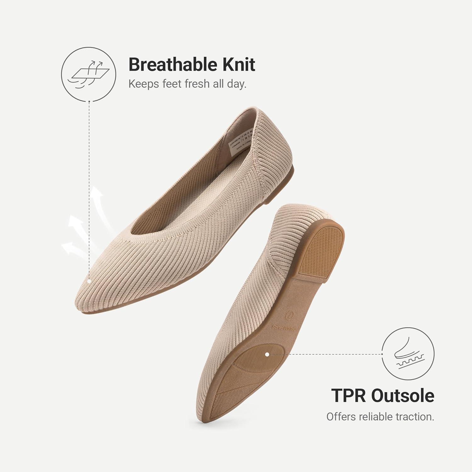 imageDREAM PAIRS Womens Knit Ballet Dressy Flats Comfortable Washable Flexible Breathable Casual Classic Work Office Walk Pointed Toe FlatsNude