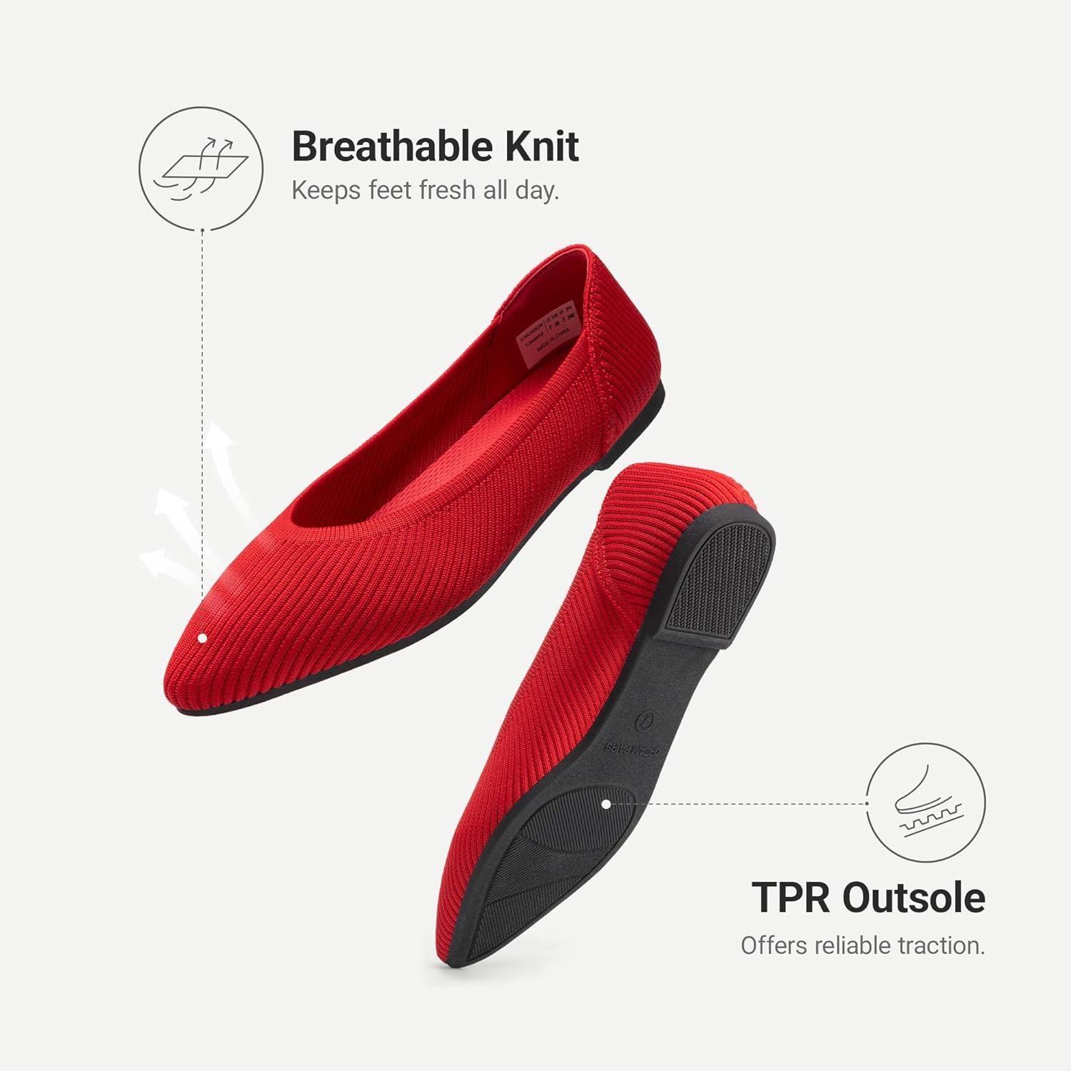 imageDREAM PAIRS Womens Knit Ballet Dressy Flats Comfortable Washable Flexible Breathable Casual Classic Work Office Walk Pointed Toe FlatsRed