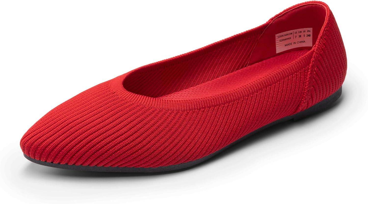 imageDREAM PAIRS Womens Knit Ballet Dressy Flats Comfortable Washable Flexible Breathable Casual Classic Work Office Walk Pointed Toe FlatsRed