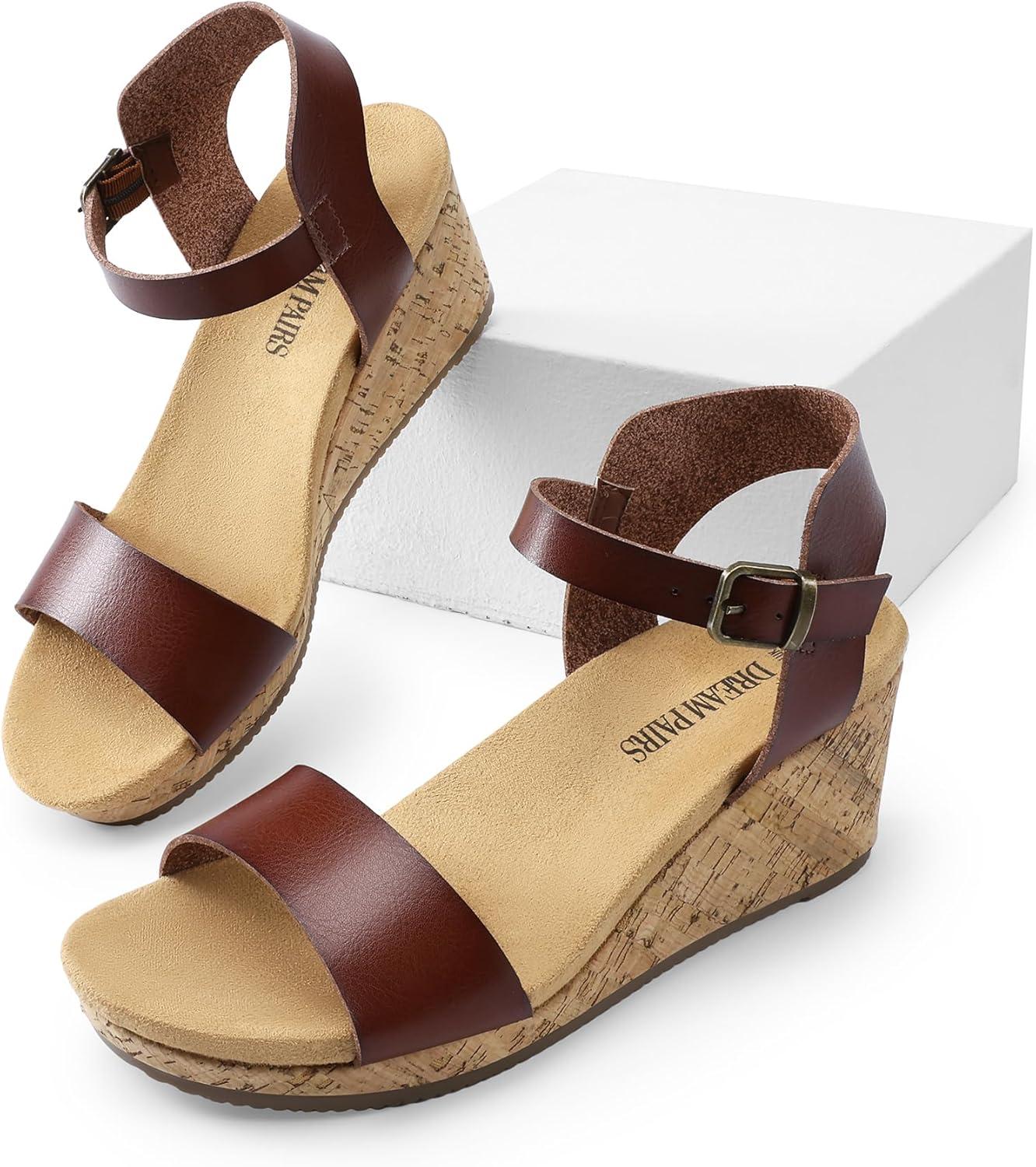 imageDREAM PAIRS Womens Open Toe Buckle Ankle Strap Platform Wedge Sandals for Women Summer Dressy Shoes Women Wedge Platform Open Toe Ankle Strap BuckleBrownpu