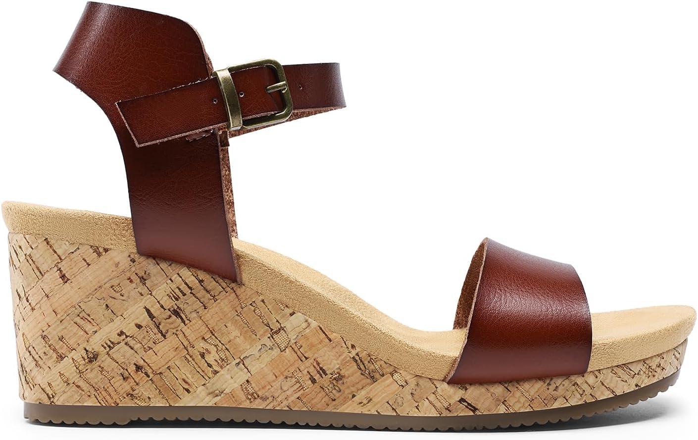 imageDREAM PAIRS Womens Open Toe Buckle Ankle Strap Platform Wedge Sandals for Women Summer Dressy Shoes Women Wedge Platform Open Toe Ankle Strap BuckleBrownpu