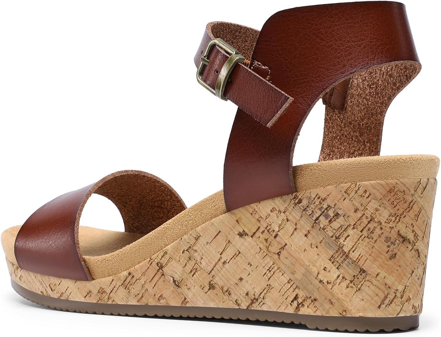 imageDREAM PAIRS Womens Open Toe Buckle Ankle Strap Platform Wedge Sandals for Women Summer Dressy Shoes Women Wedge Platform Open Toe Ankle Strap BuckleBrownpu